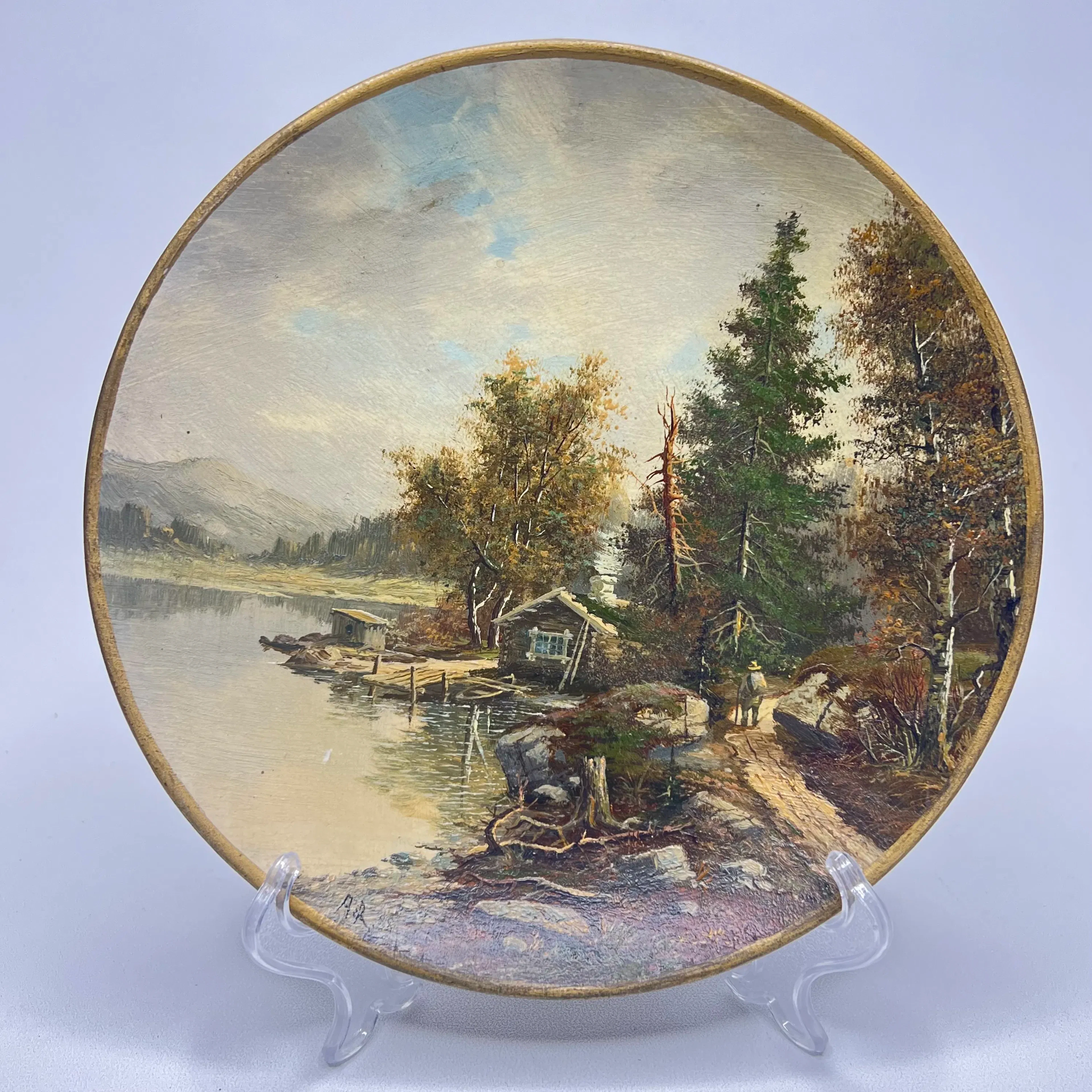 Svenskt landskap (Rörstrand Ivory, 1888), Vackert handmålat dekorativt väggfat