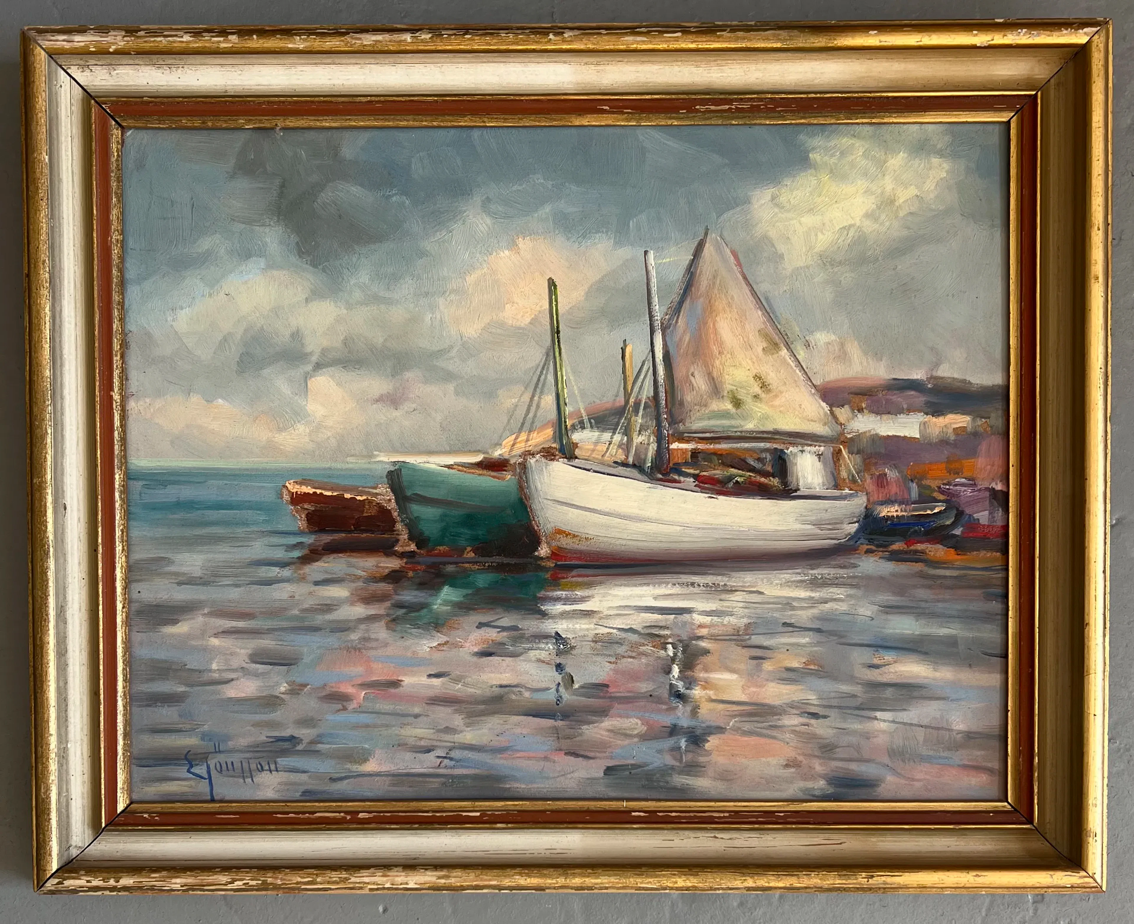 Målning / Olja: Marint motiv med båtar – Erik Jönsson (1893–1950)