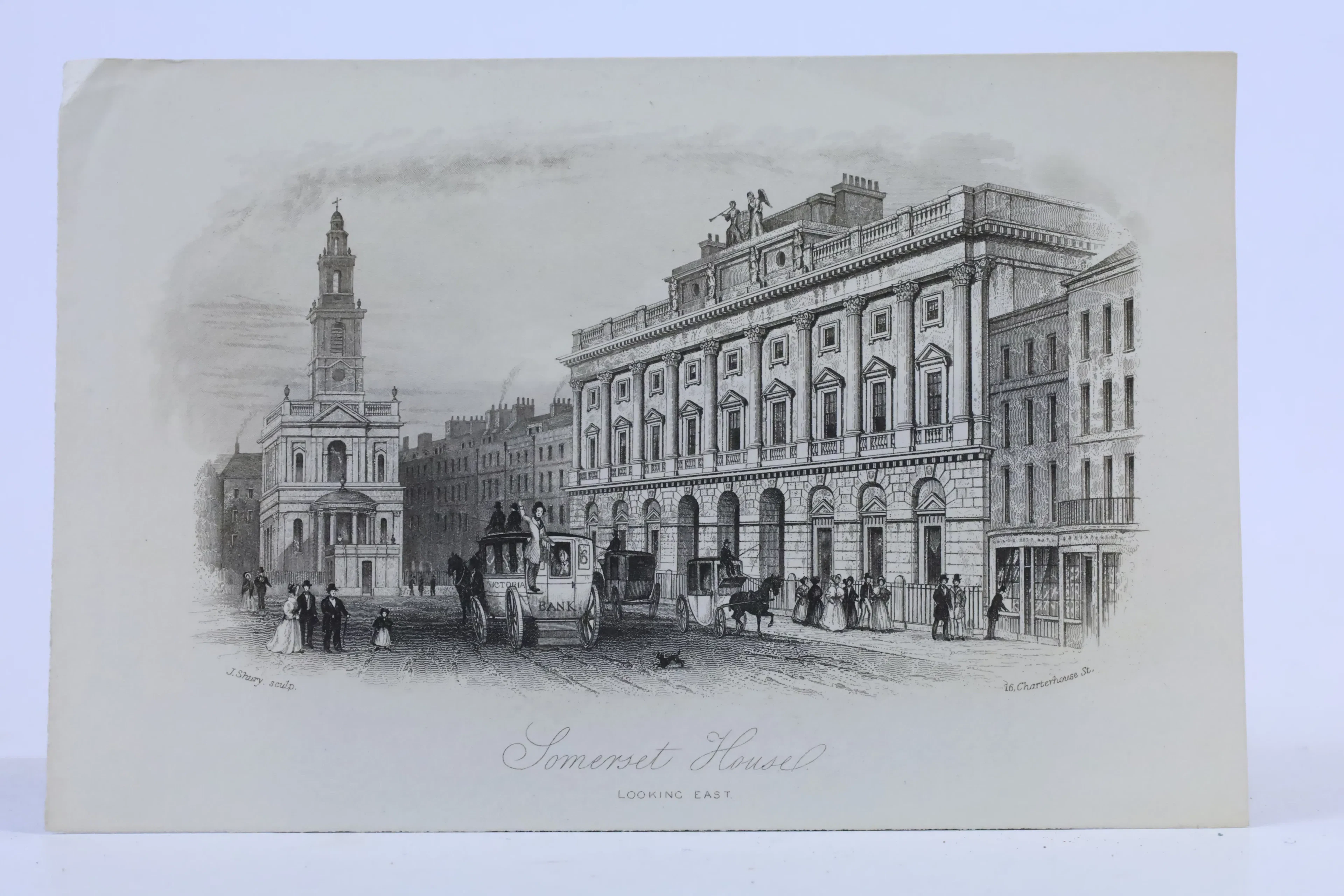 SOMERSET HOUSE OCH ST MARY-LE-STRAND, LONDON, STÅLSTICK AV JOHN SHURY