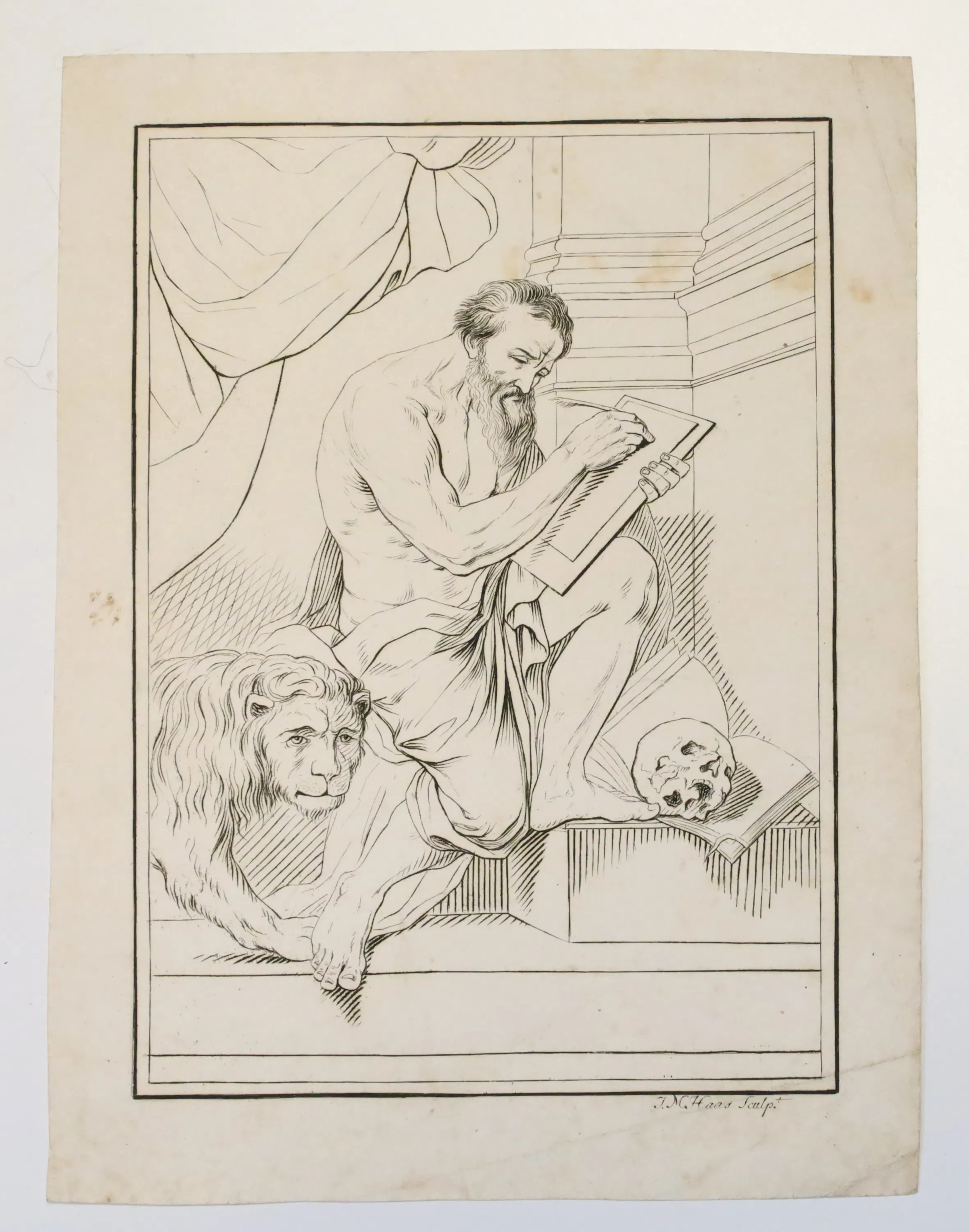 J. M. HAAS, kopparstick, Sankt Hieronymus som lärd, sannolikt 1700-tal
