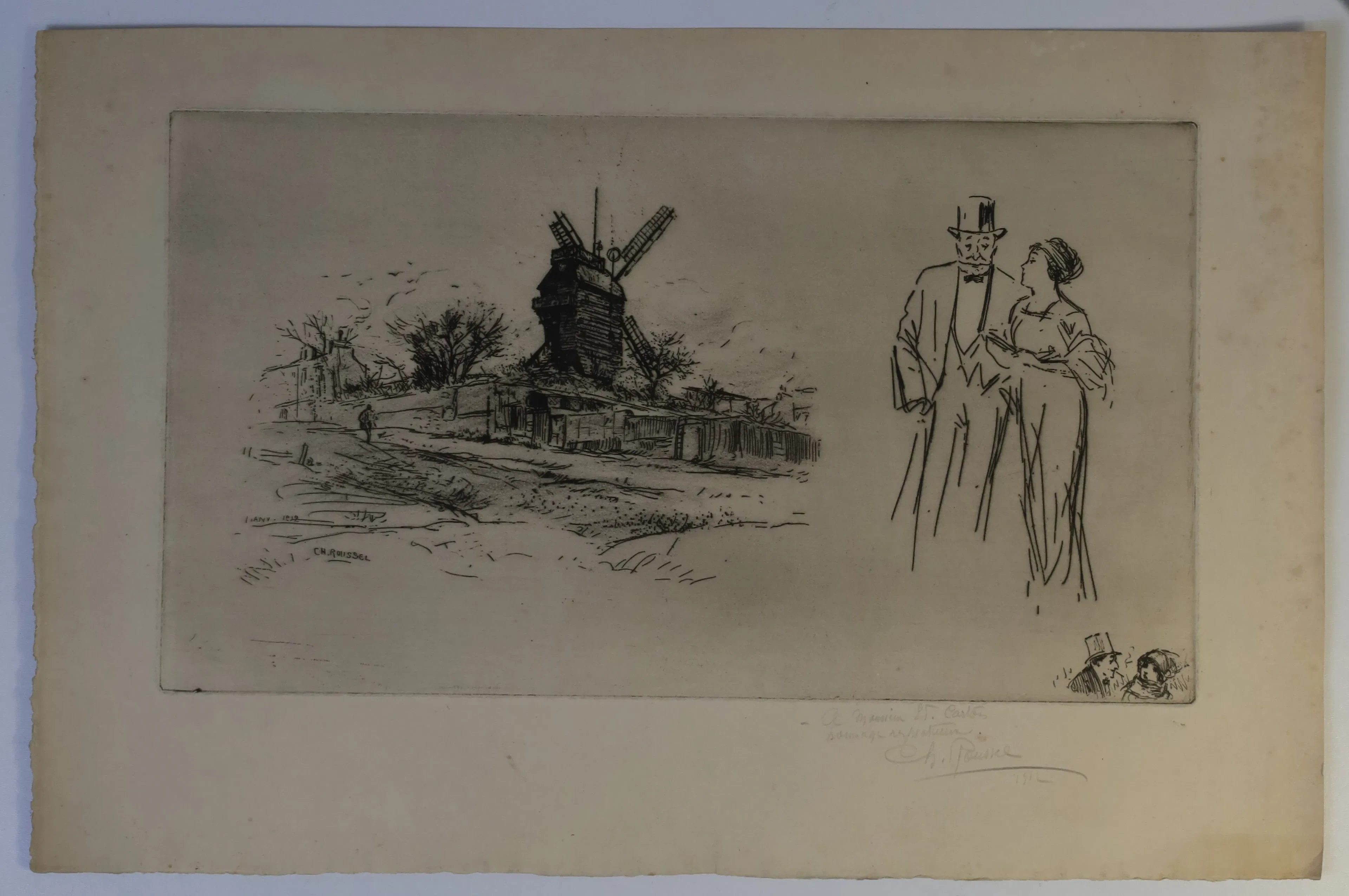 FRANKRIKE – CHARLES ROUSSEL, KVARNLANDSKAP OCH FIGURSTUDIER, ETSNING
