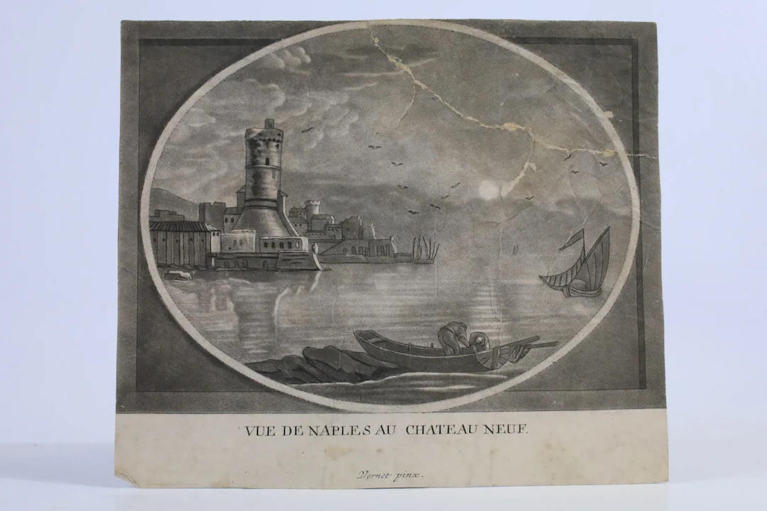 ITALIEN. "Vue de Naples au Chateau Neuf". Kopparstick efter Claude-Joseph