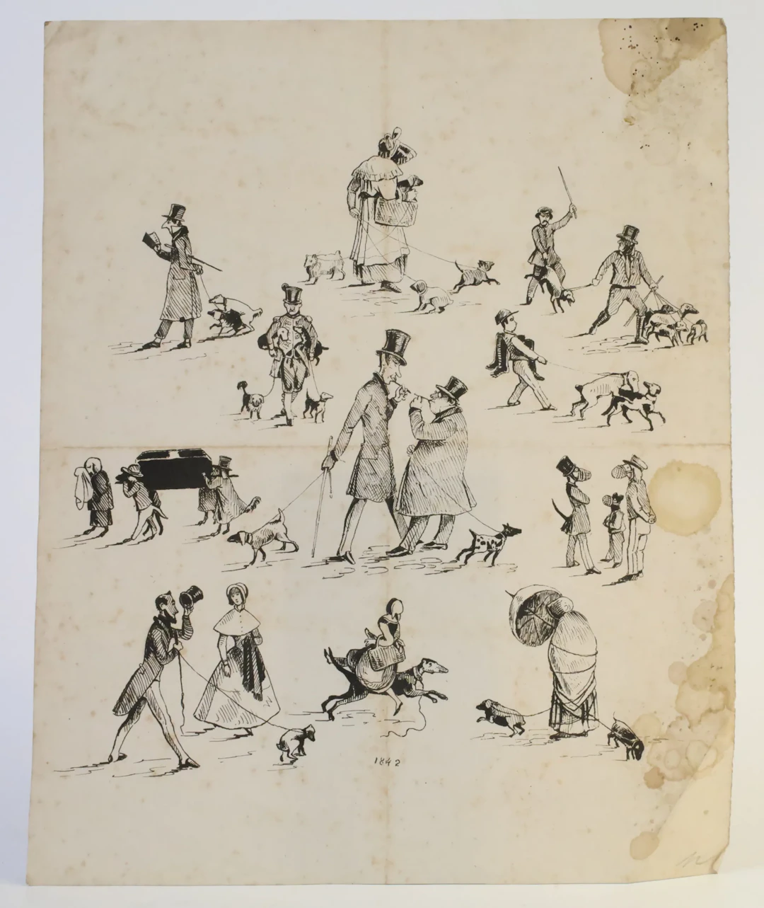 OIDENTIFIERAD KONSTNÄR, 1800-TALETS MITT – KARIKATYRER MED HUNDAR