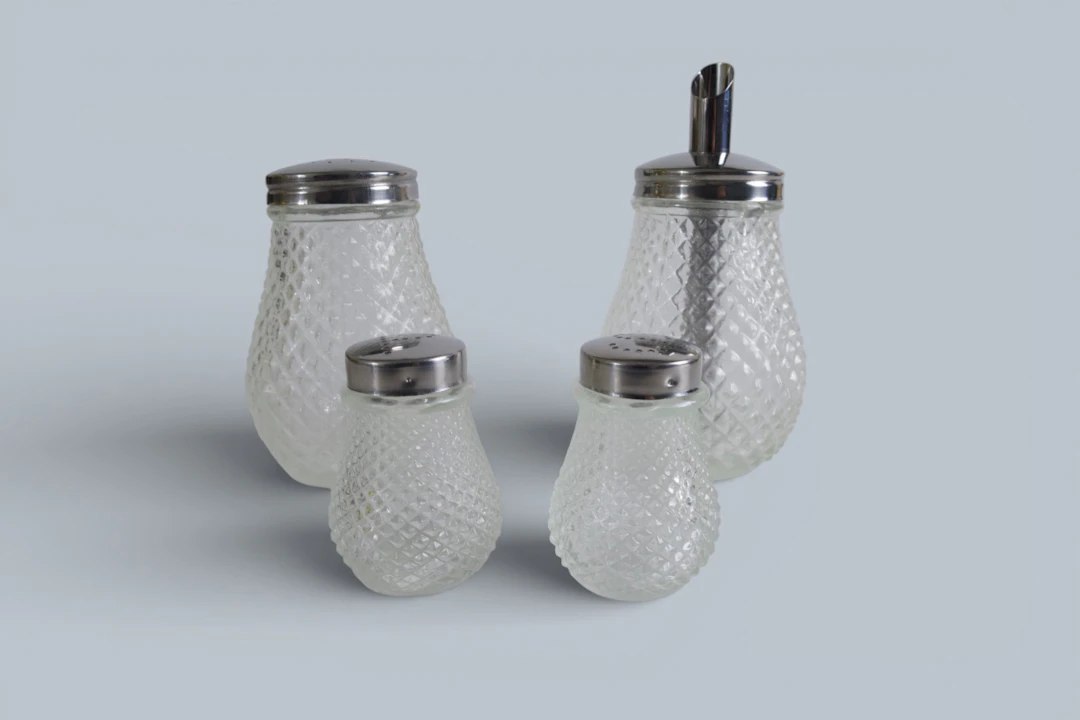 KRYDDSET, GLAS OCH METALL, 4 DELAR, 1900-TAL
