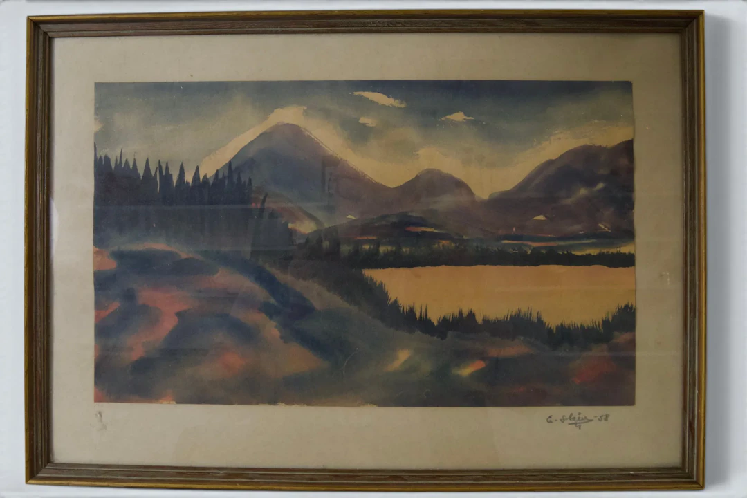 Landskap med fjällsjö, signerad Slein, 1958
