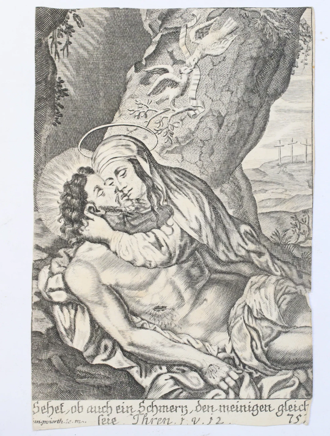 TYSKLAND, PIETÀ MED MARIA OCH DEN DÖDE KRISTUS, RELIGIÖST KOPPARSTICK, 1700-TAL