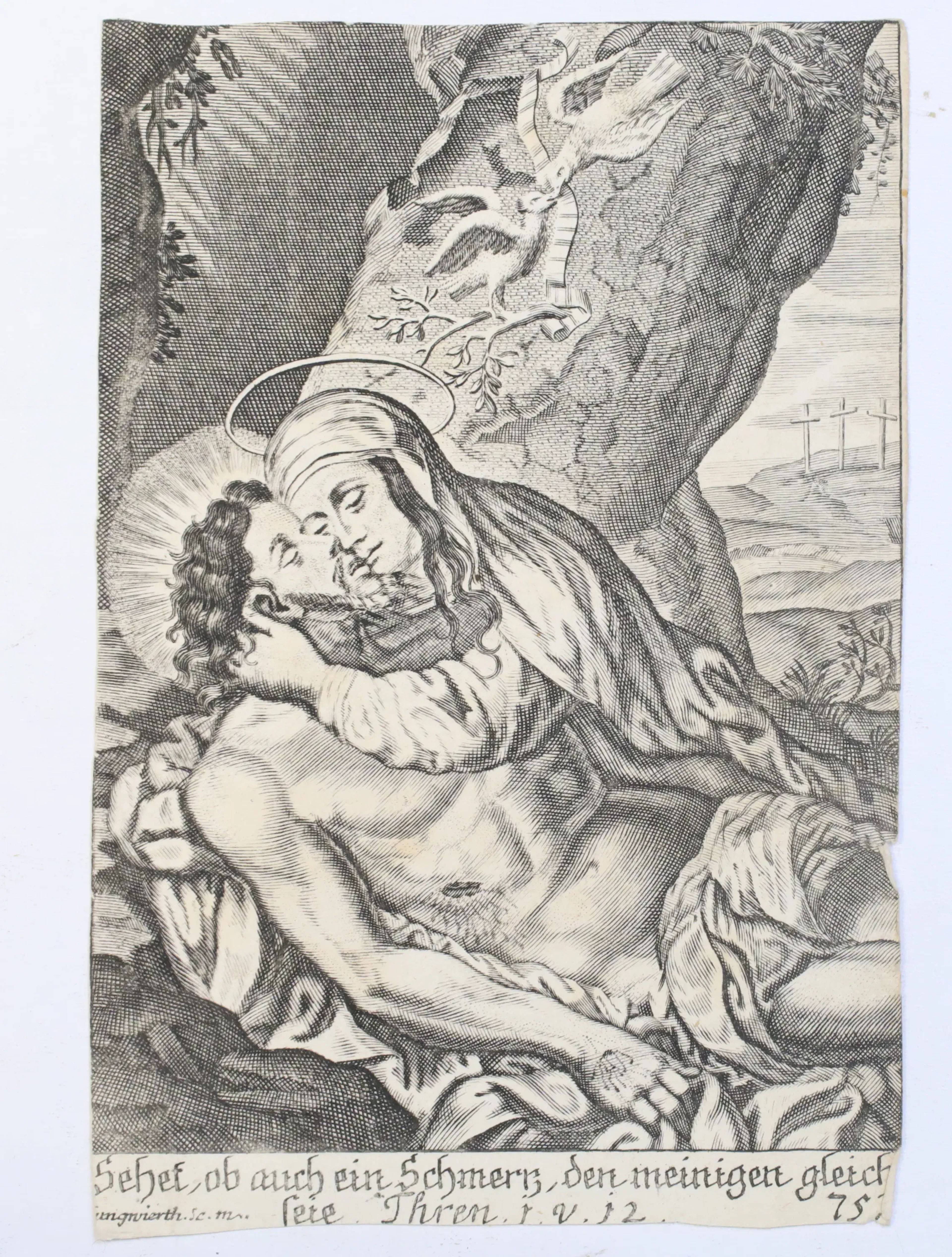TYSKLAND, PIETÀ MED MARIA OCH DEN DÖDE KRISTUS, RELIGIÖST KOPPARSTICK, 1700-TAL