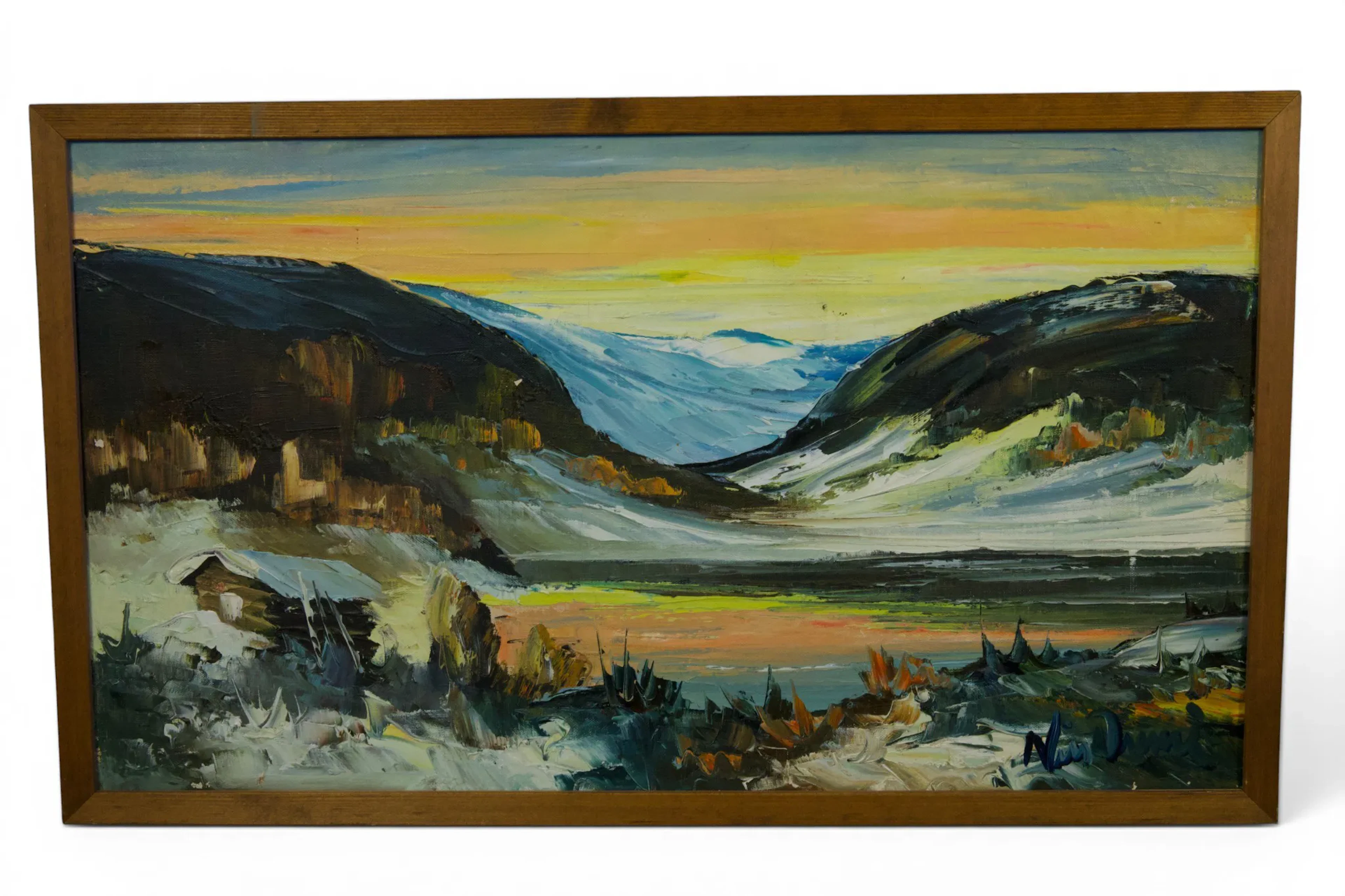 Landskapsmålning, olja på duk – signerad, ca 70 × 40 cm (inkl. ram)