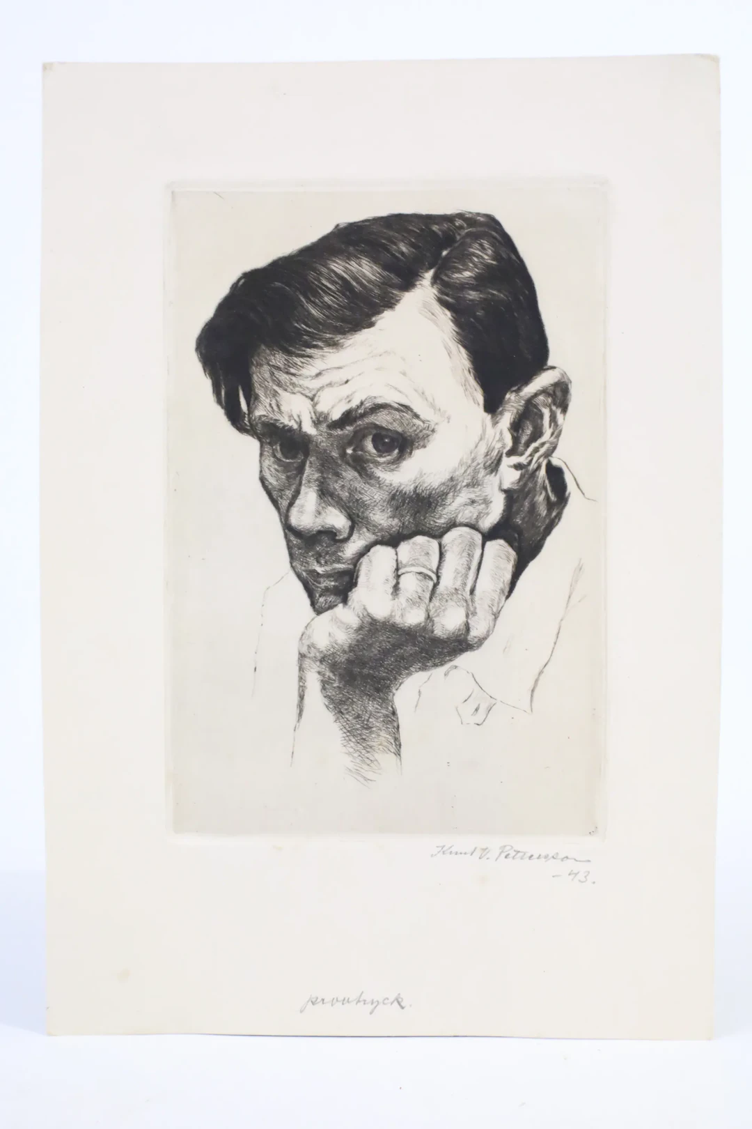 KNUT V. PETTERSSON (1906–1969), självporträtt, grafiskt blad, sannolikt