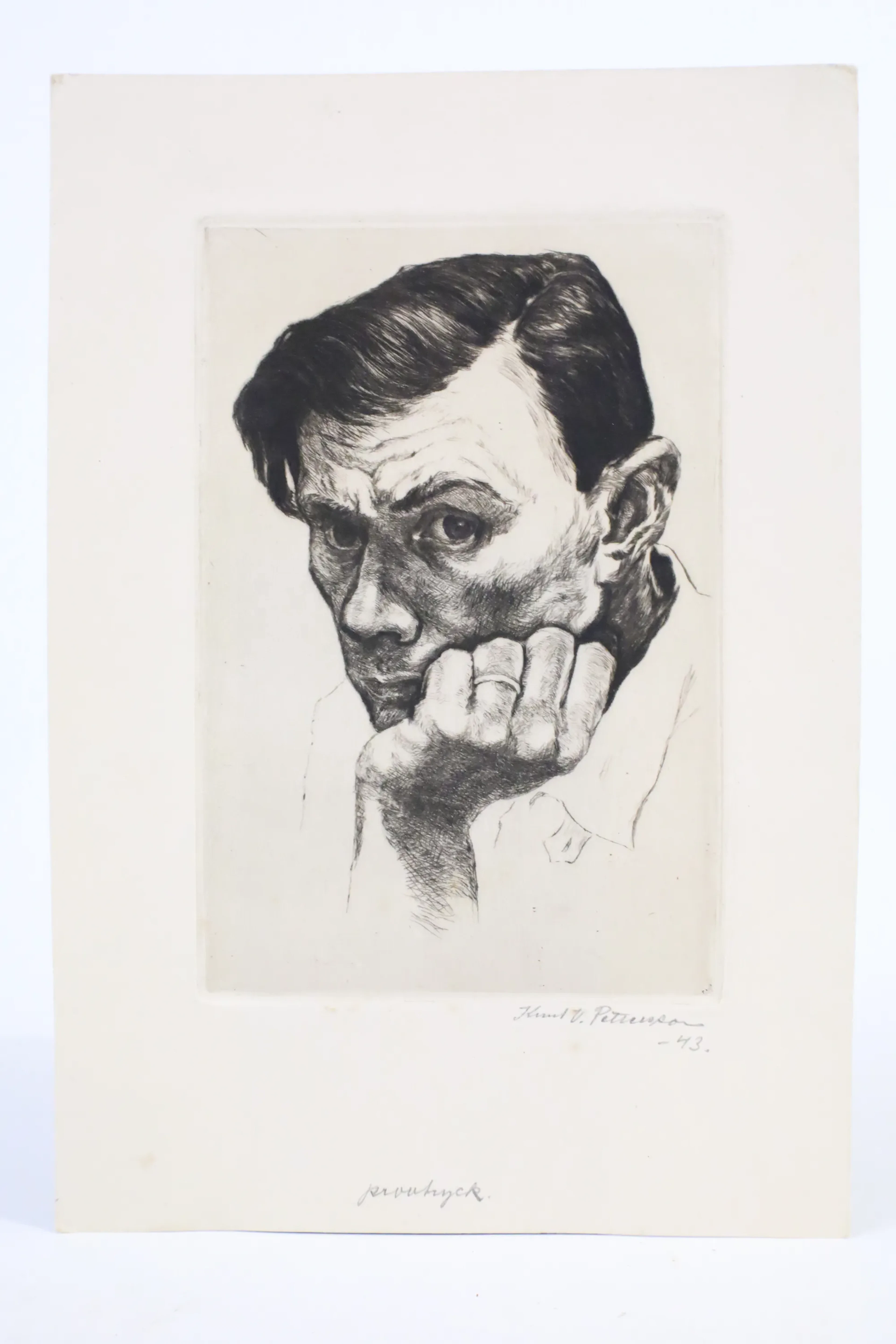 KNUT V. PETTERSSON (1906–1969), självporträtt, grafiskt blad, sannolikt