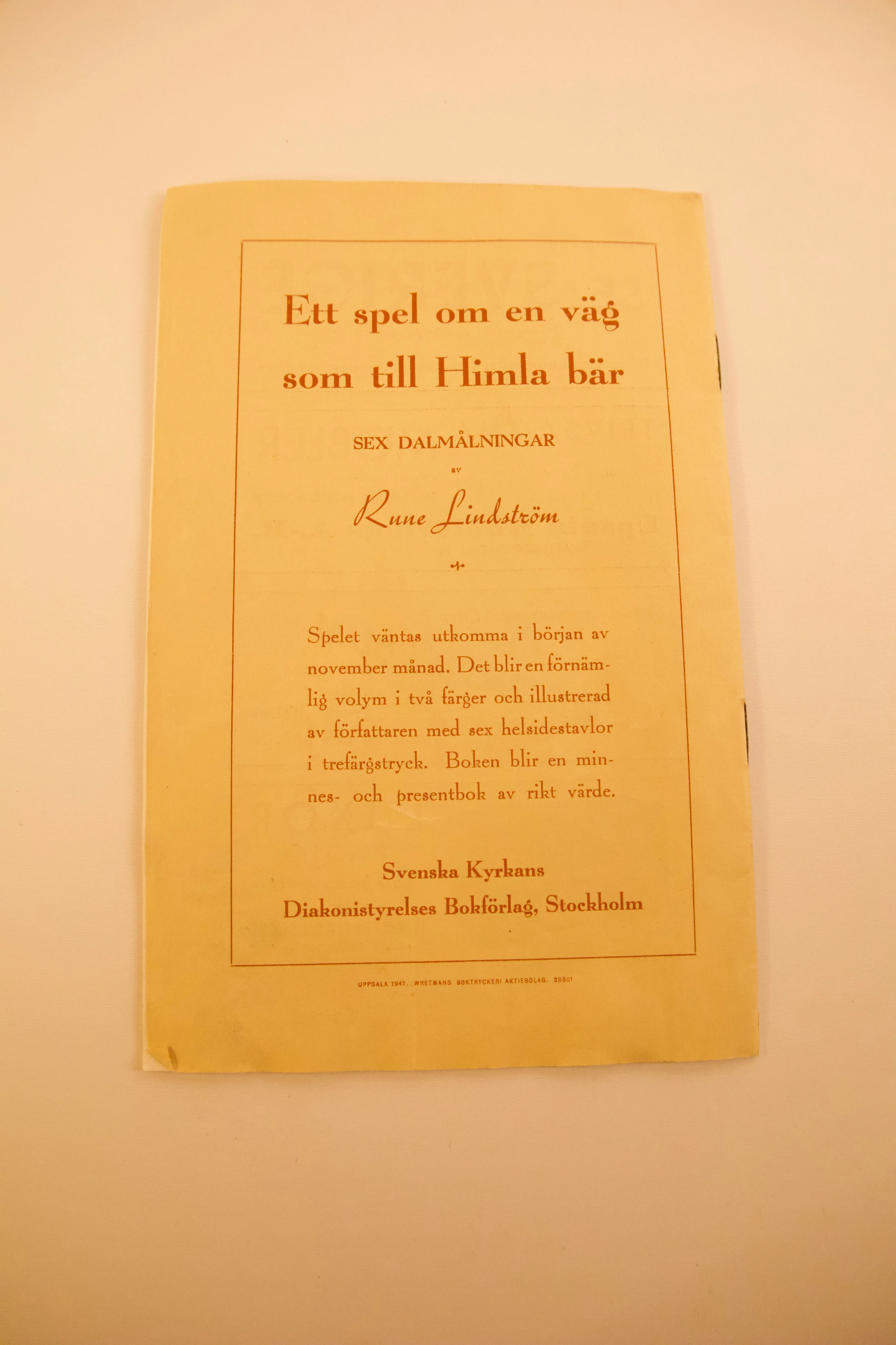 HIMLASPELET "RIKSTEATERN - UPPSALA 1941" OVANLIGT HÄFTE MED RUNE LINDSTRÖMS
