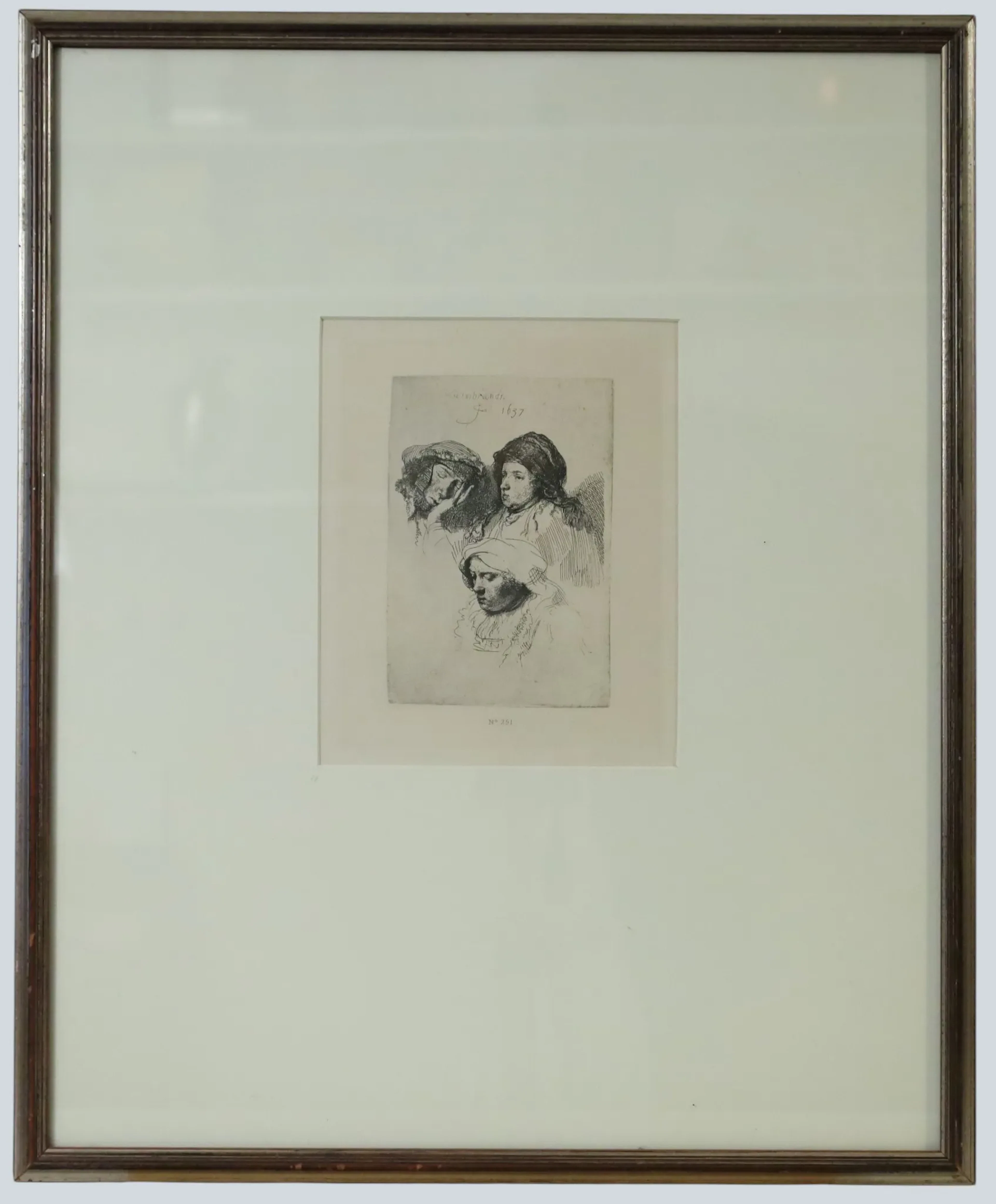 REMBRANDT VAN RIJN. THREE HEADS OF WOMEN: ONE ASLEEP