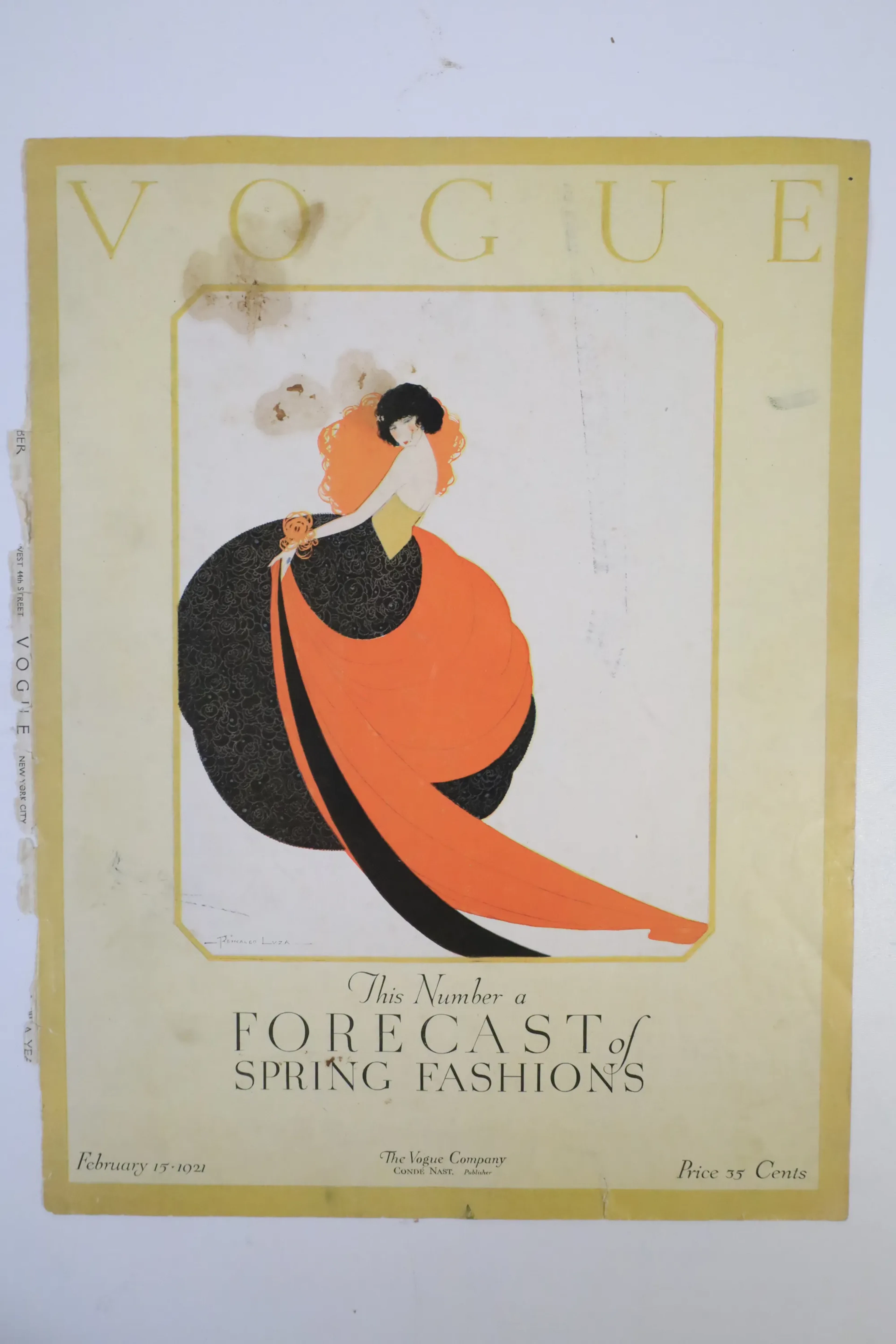 VOGUE, originalomslag med annonssida, 15 februari 1921.