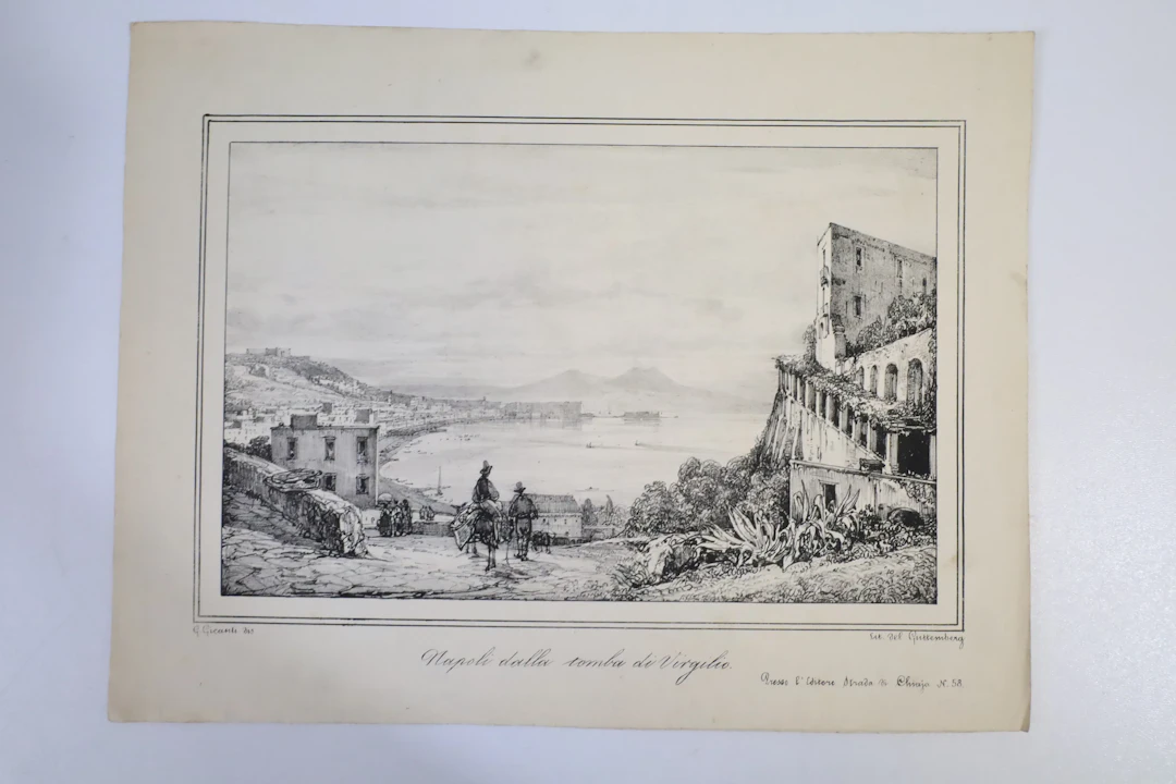 ITALIEN. "Napoli dalla tomba di Virgilio". Gravyr efter G. Gigante, 1800-tal.