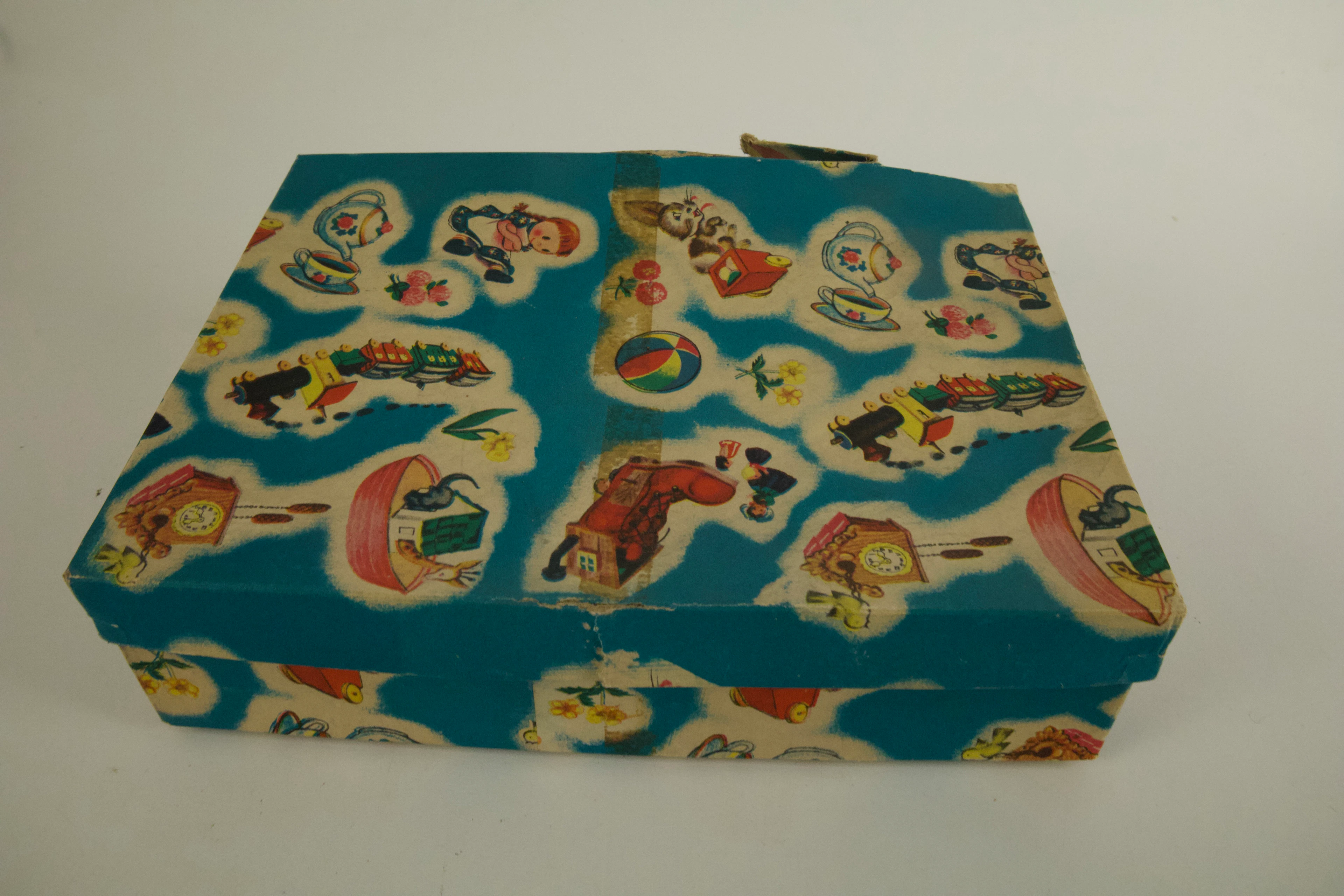 Porzellan Kinderservice, blå/vit miniatyrservis, 1950/60-tal, komplett
