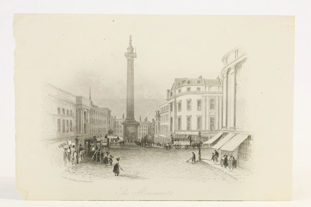 ENGLAND, LONDON. J. & F. HARWOOD, UTGIVARE. ”THE MONUMENT”, STÅLGRAVYR