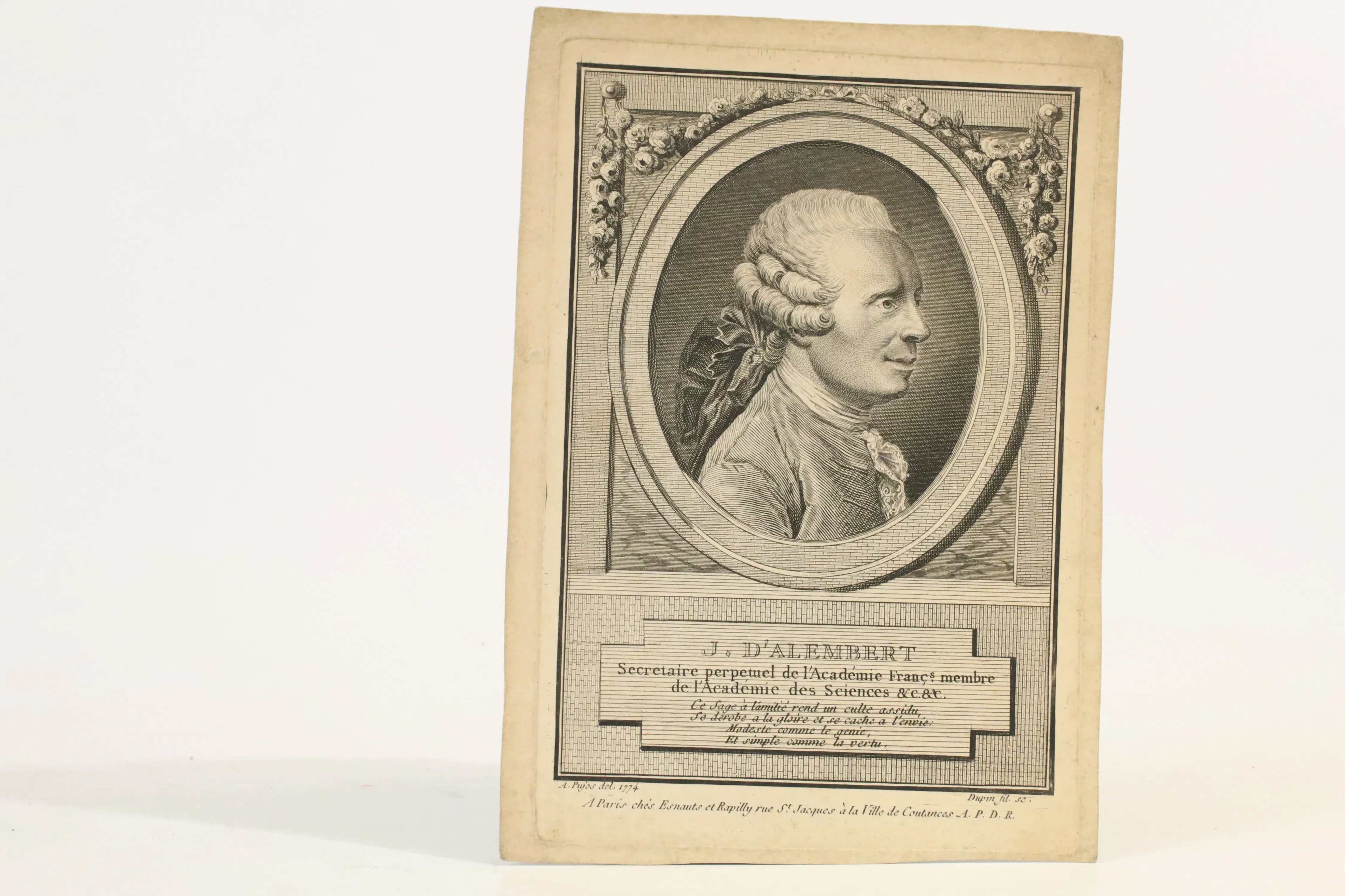 FRANKRIKE, PARIS. JEAN LE ROND D’ALEMBERT (1717–1783), PORTRÄTTGRAVYR