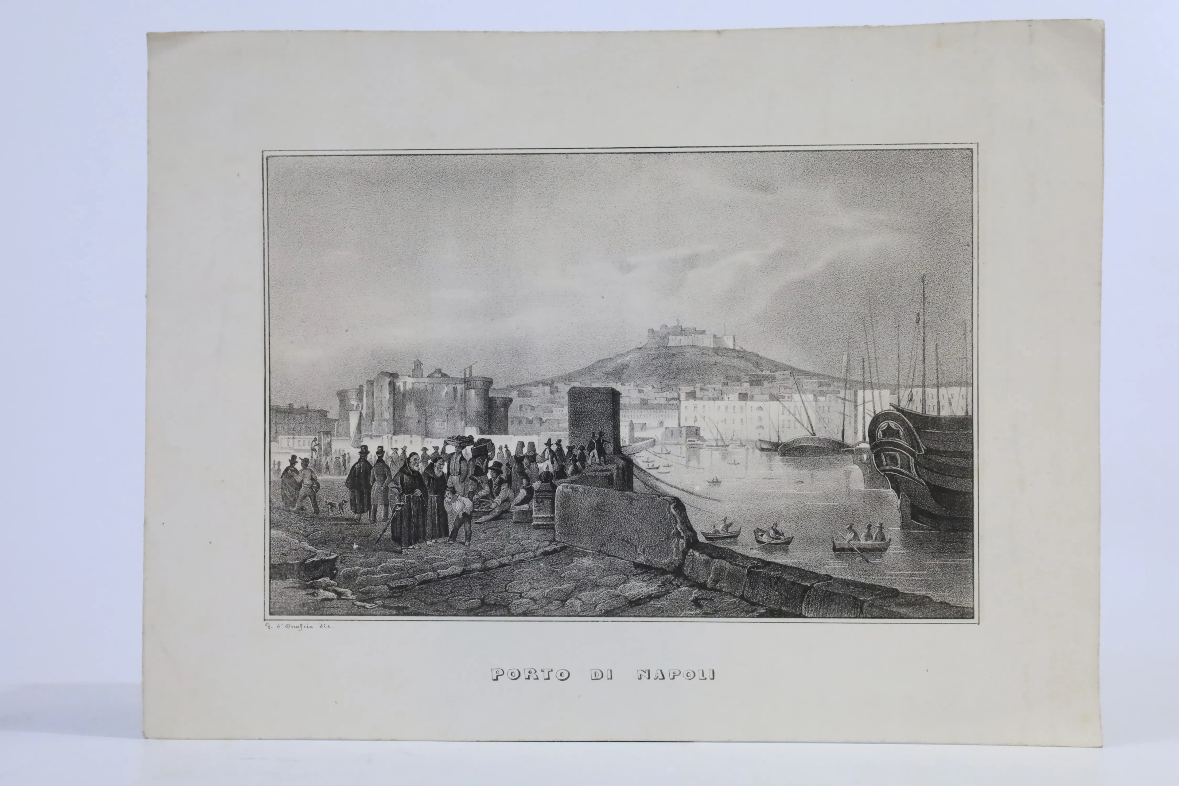 ITALIEN. "Porto di Napoli". Litografi/stålstick efter G. D'Angelo