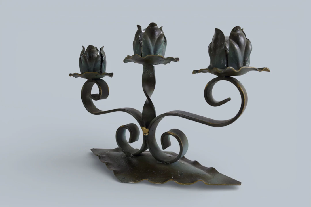 LJUSSTAKE, SMIDE, 3 LJUS, JUGEND / ART NOUVEAU-STIL, 1900-TALETS BÖRJAN