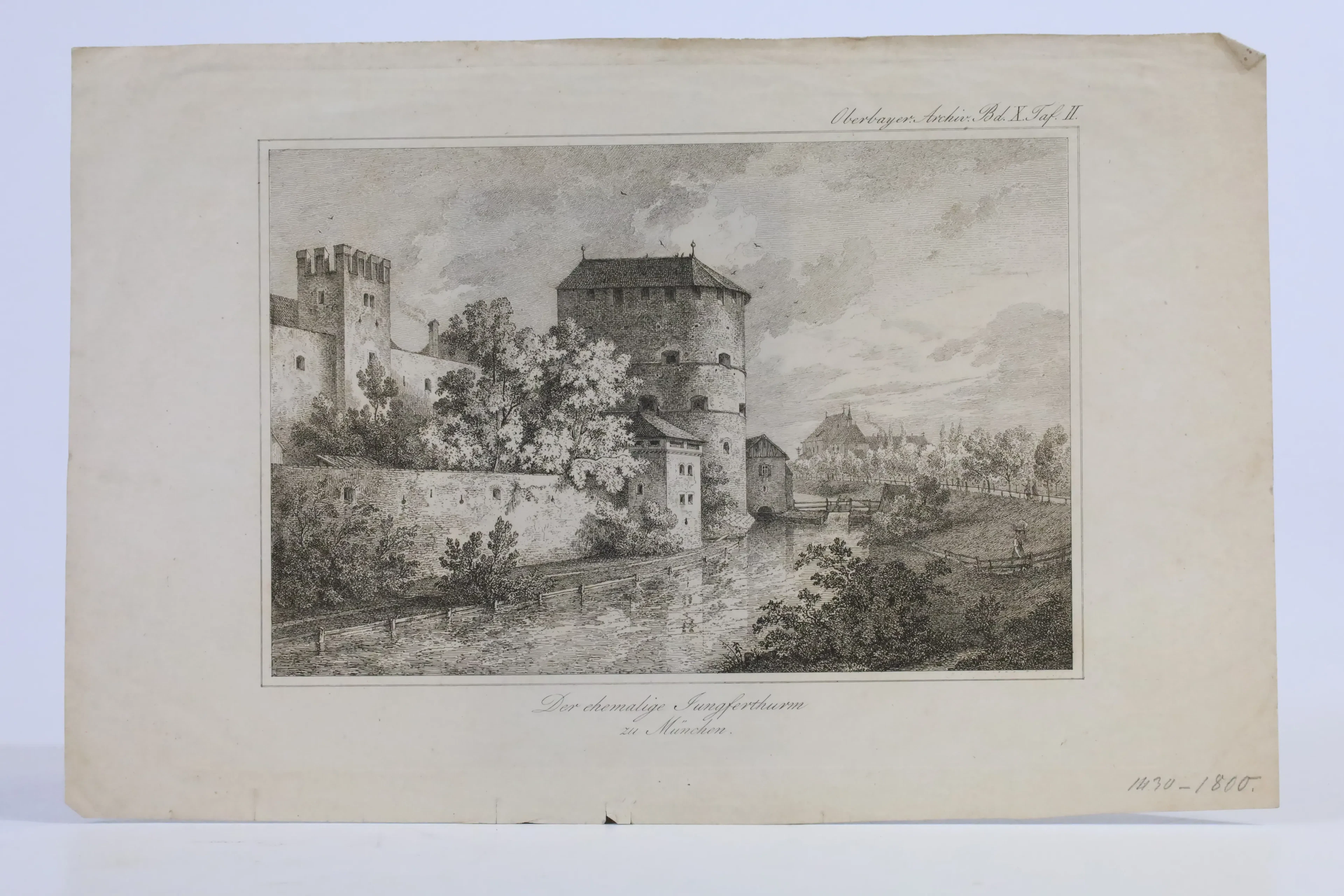 TYSKLAND. "Der ehemalige Jungferthurm zu München". Litografi, ca 1840.