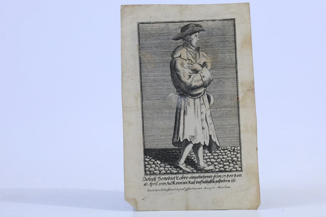 TYSKLAND, BENEDIKT JOSEPH LABRE, ANDAKTSBLAD, KOPPARSTICK AV MAAG