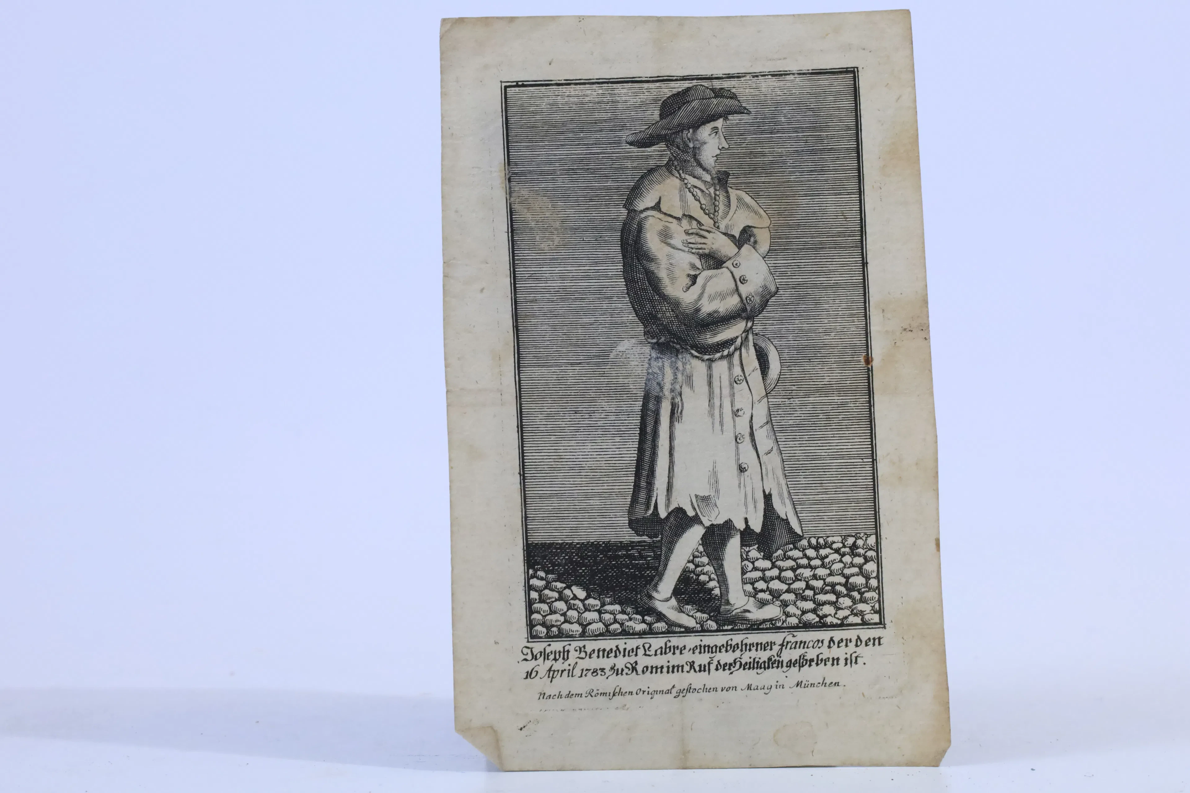 TYSKLAND, BENEDIKT JOSEPH LABRE, ANDAKTSBLAD, KOPPARSTICK AV MAAG