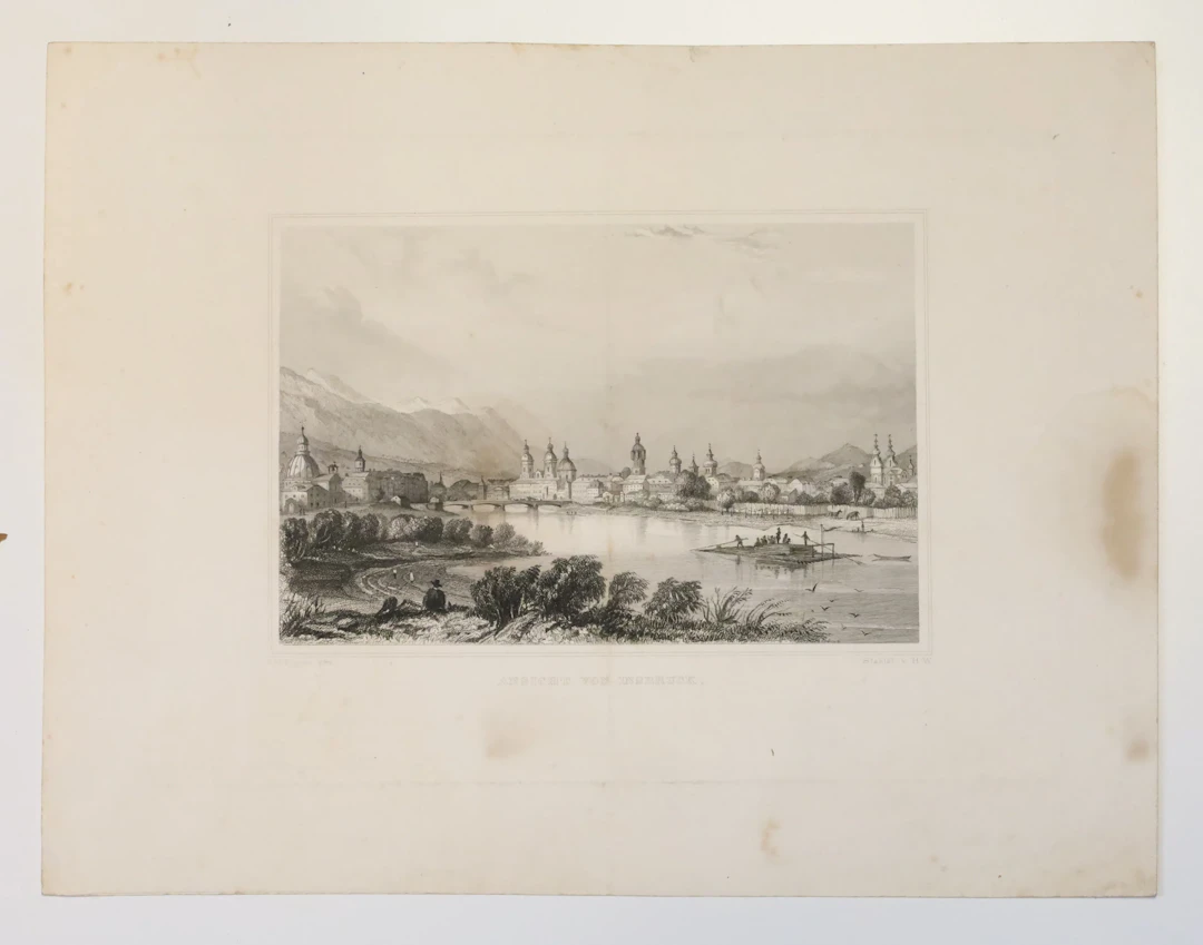 GRAFISKT BLAD, stålstick, ”Ansicht von Innsbruck”, Verlag Lange, Darmstadt