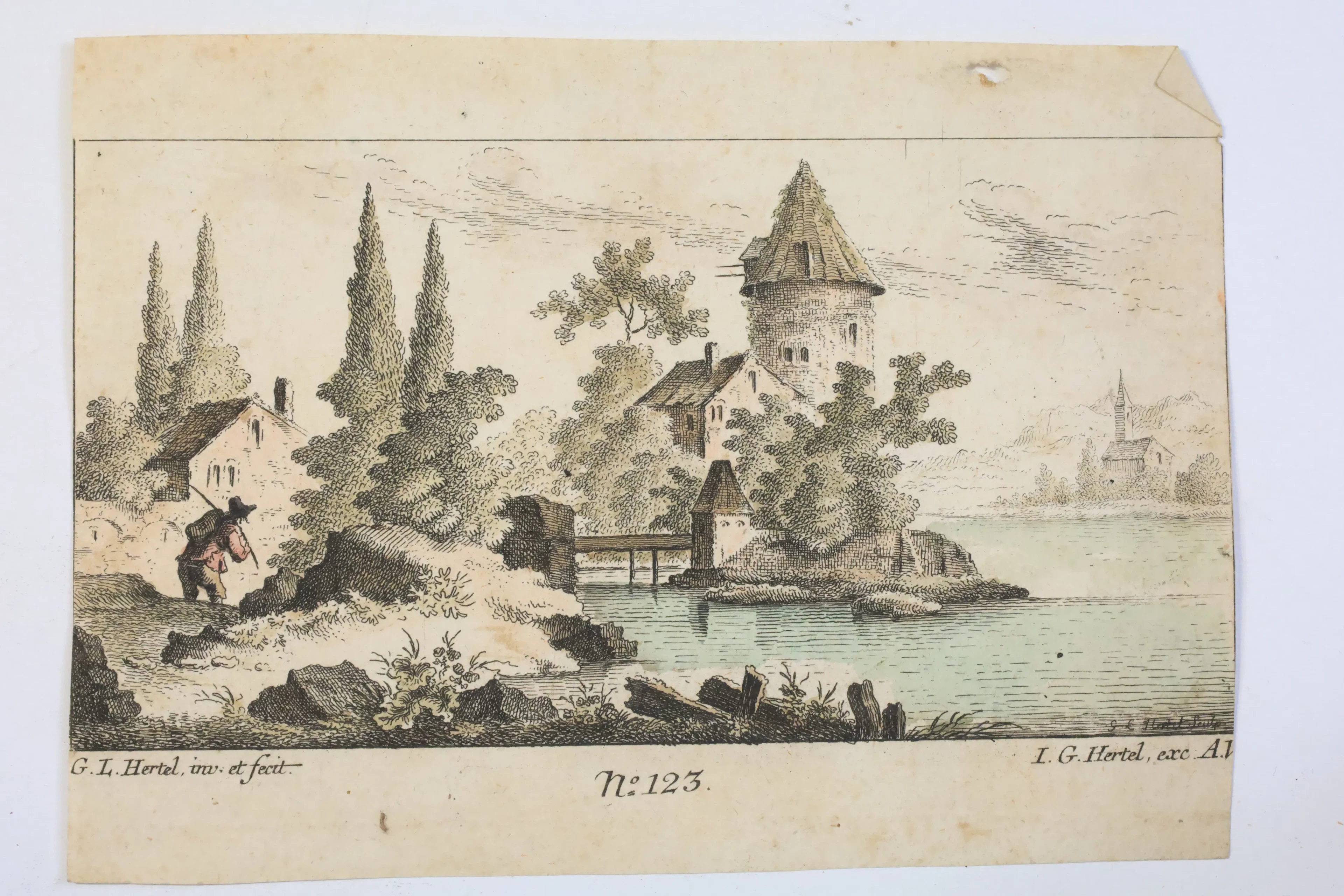 TYSKLAND, AUGSBURG, GEORG LEOPOLD HERTEL, HANDKOLORERAD ETSNING, 1700-TALETS
