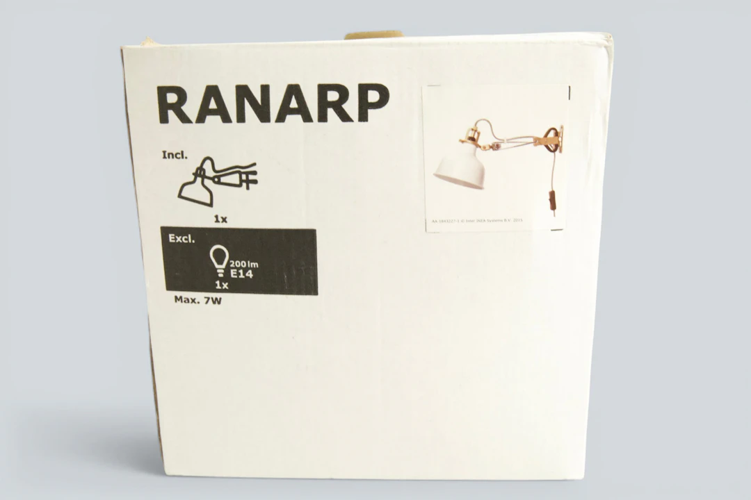 IKEA RANARP Vägg-/Klämlampa – Vit/Mässing – i originalkartong