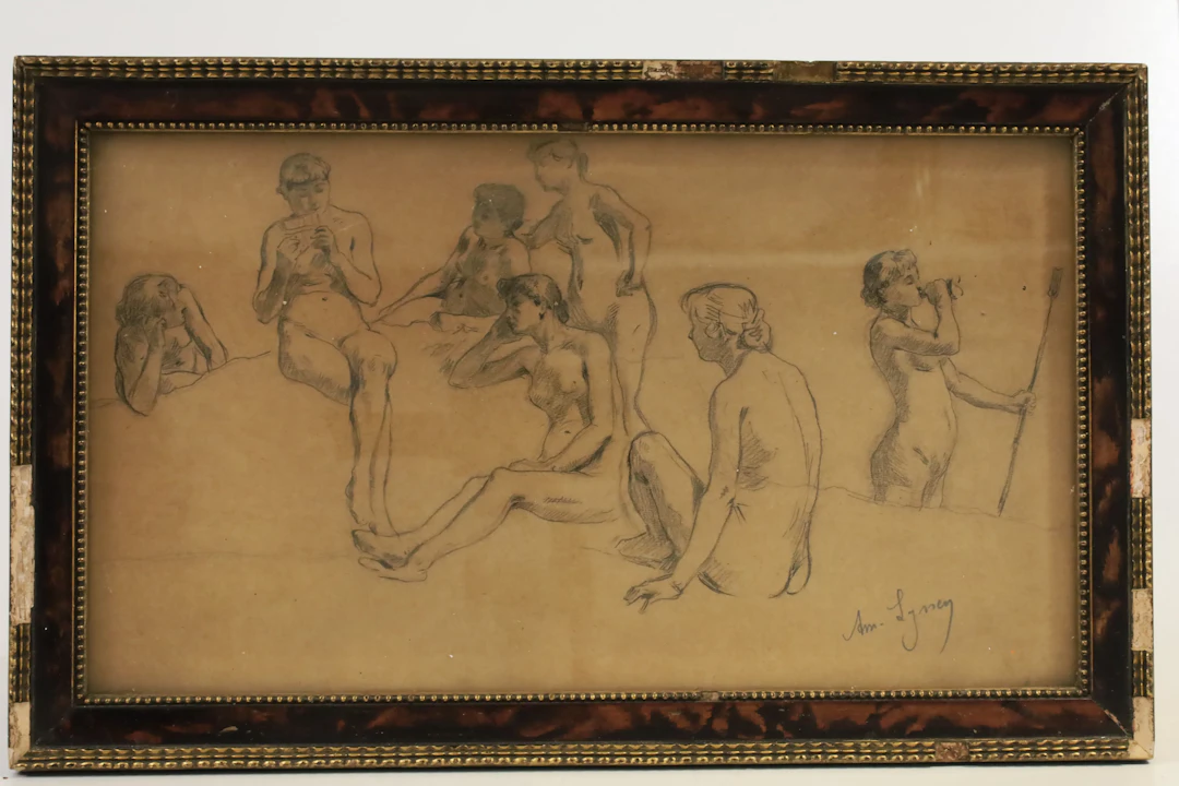 TECKNING. BELGIEN, Amédée Lynen (1852–1938), akademisk figurstudie