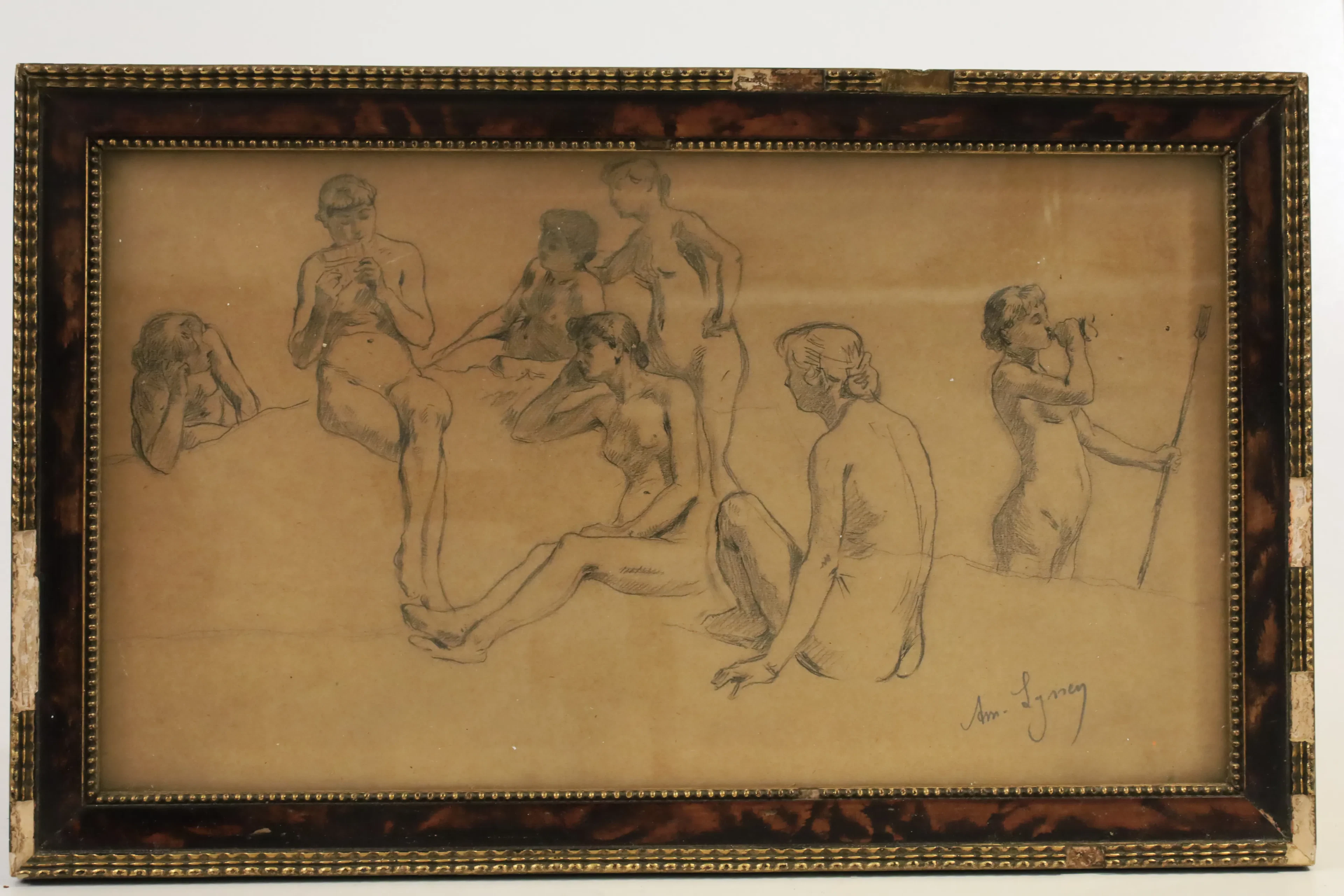 TECKNING. BELGIEN, Amédée Lynen (1852–1938), akademisk figurstudie