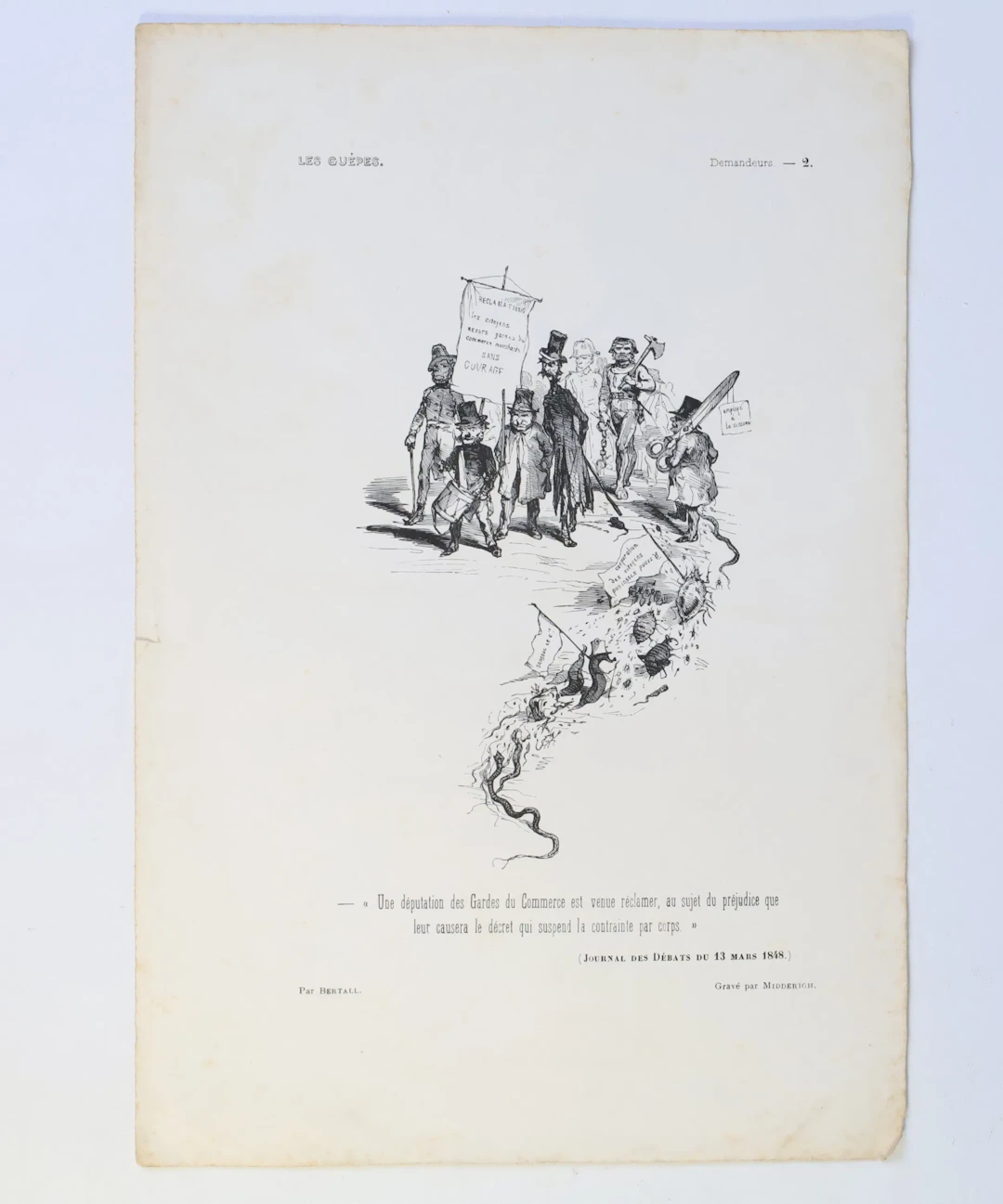 FRANKRIKE – BERTALL, DEMANDEURS UR LES GUÊPES, POLITISK KARIKATYR, 1848