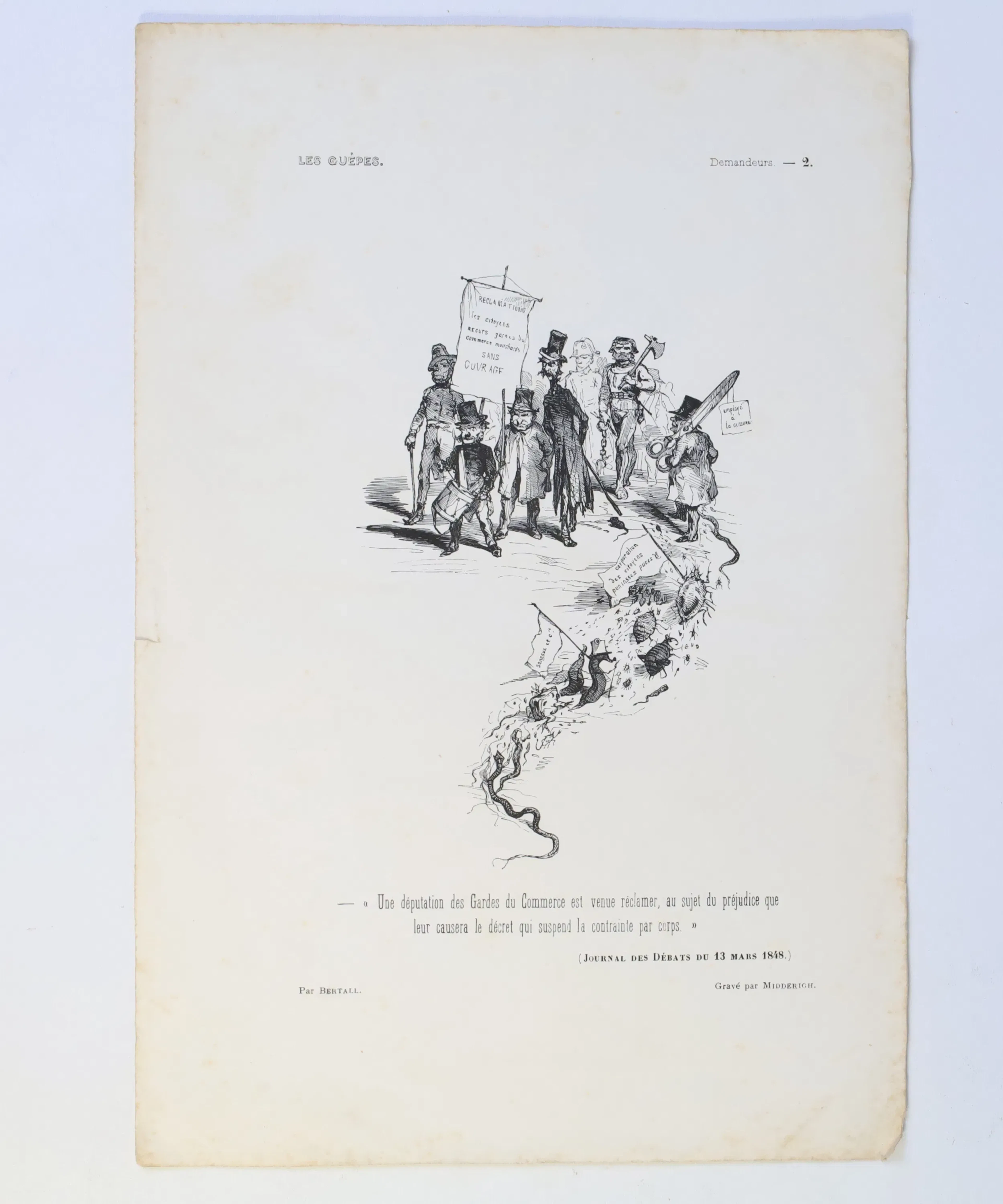 FRANKRIKE – BERTALL, DEMANDEURS UR LES GUÊPES, POLITISK KARIKATYR, 1848