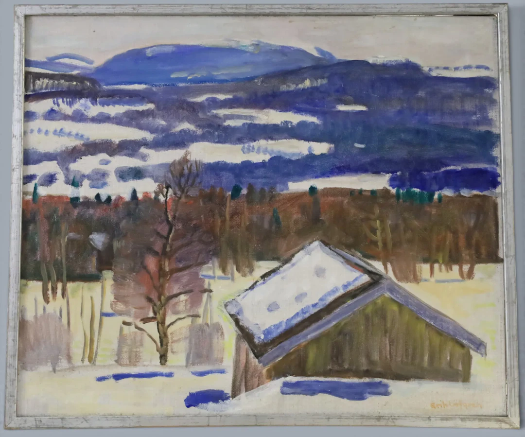 Erik Löfgren (1919–1996) Aprildag, Bruksvallarna 1977 Olja på duk