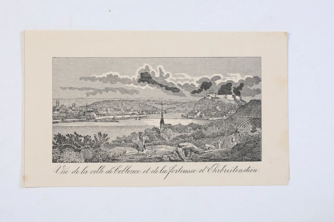 TYSKLAND, KOBLENZ OCH FÄSTNINGEN EHRENBREITSTEIN, TOPOGRAFISKT STICK