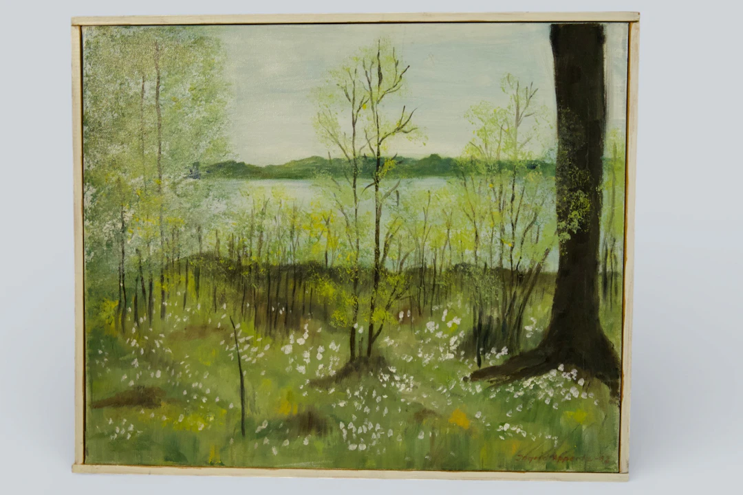 MÅLNING, SIGNERAD INGRID APPERTZ, “VÅRMOTIV MED VITSIPPOR FRÅN ARBOGA”, -92.