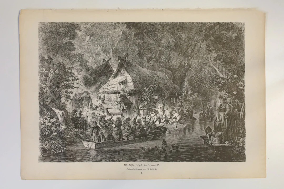 TYSKLAND. J. PUSCHKIN, konstnär, ”Wendische Schule im Spreewald”