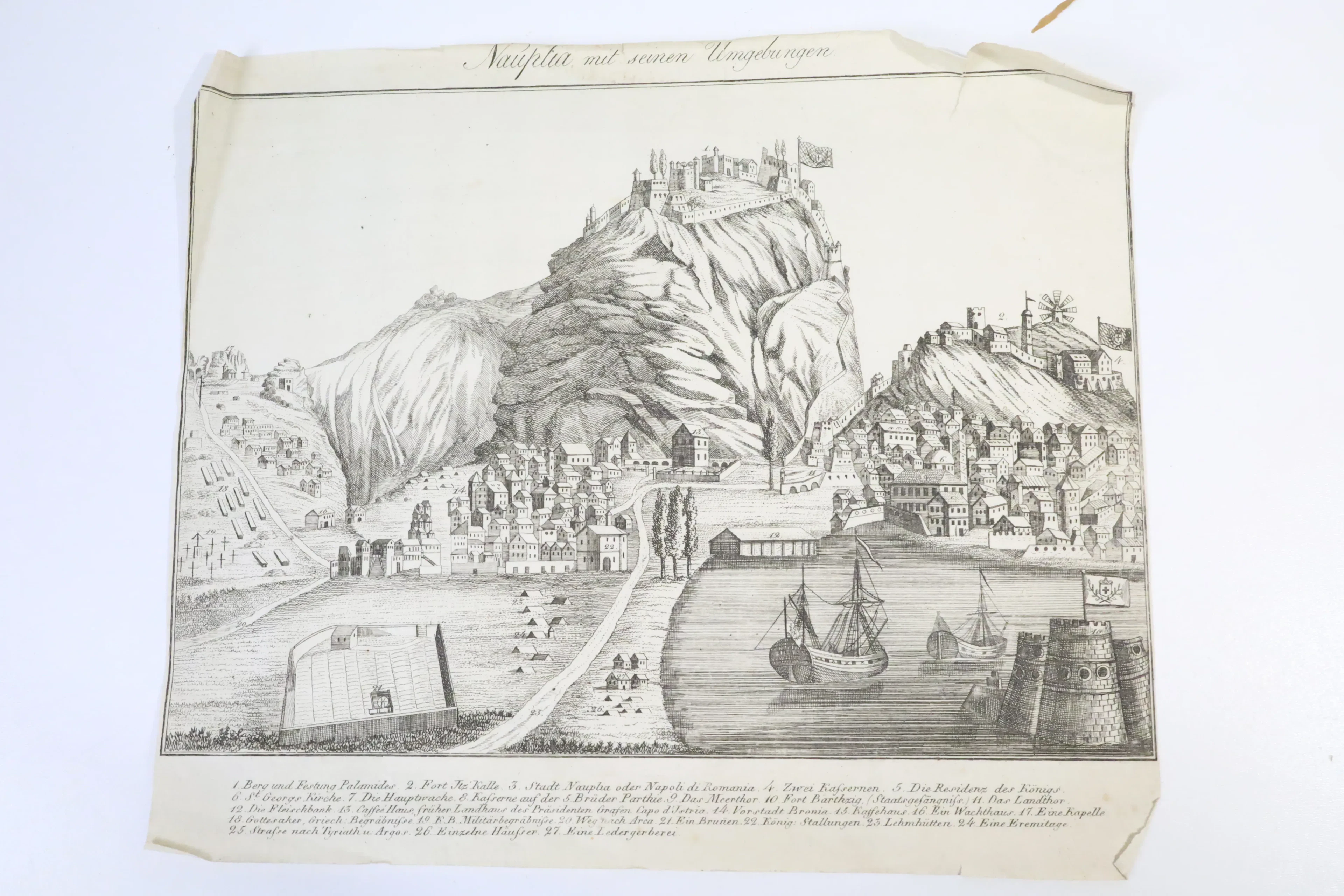 NAUPLIA MED OMGIVNINGAR, topografiskt grafiskt blad, 1800-tal.