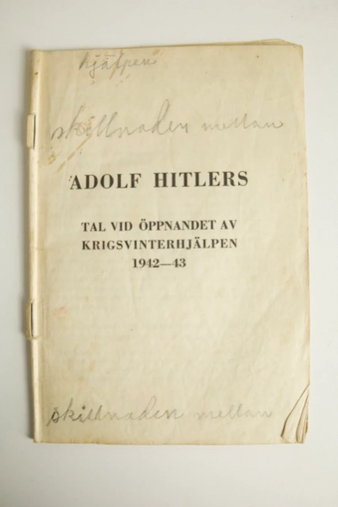 Historisk folder 1942 – Tal vid Krigsvinterhjälpen