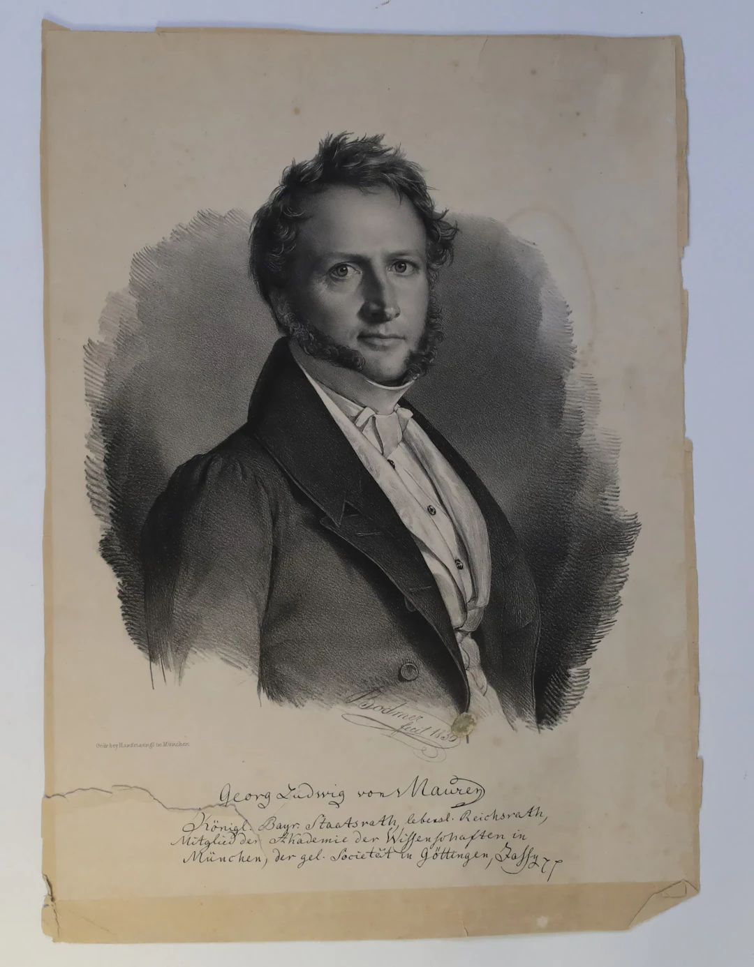 TYSKLAND – GOTTLIEB BODMER, PORTRÄTT AV GEORG LUDWIG VON MAURER, LITOGRAFI