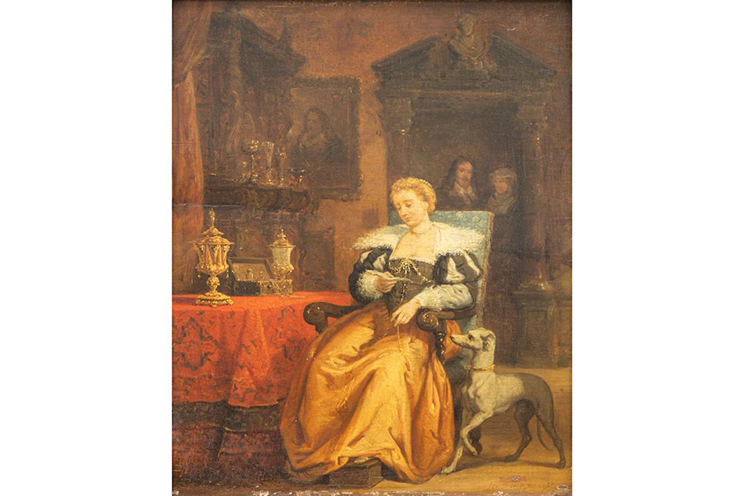 SCHAEFFELS HENDRIK (18027 - 1904) olieverfschilderij op paneel : "Dame