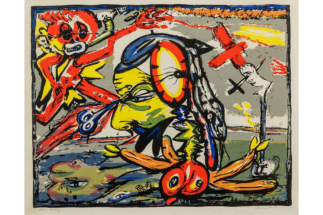 BERVOETS FRED (° 1942) kleurlitho : "Compositie" - 60 x 75 getekend