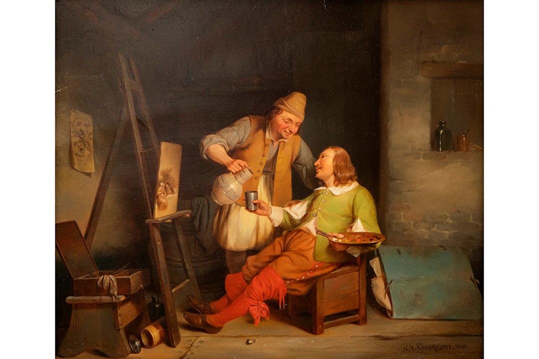GHESQUIÈRE NAPOLEON FRANÇOIS (1812 - 1862) olieverfschilderij op paneel
