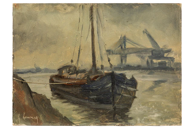 LEMMERS GEORGES (1871 - 1944) olieverfschilderij op board : "Sloep