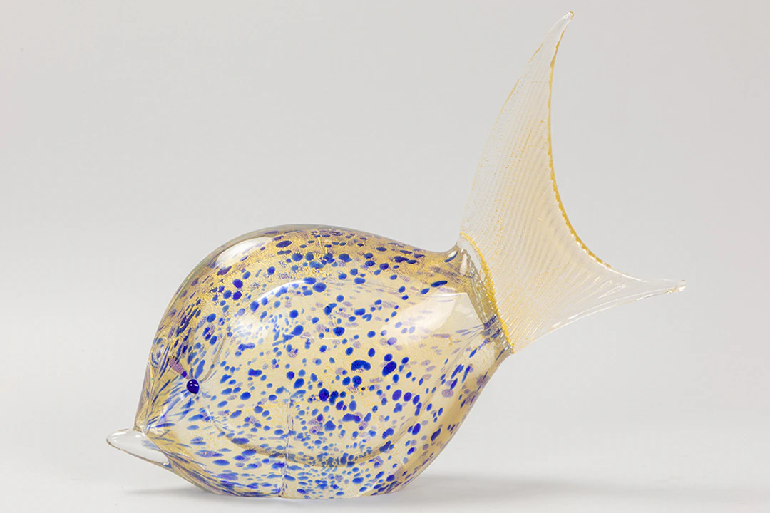 Vintage sculptuur in Murano-glas : "Exotische vis" - hoogte : 28 cm