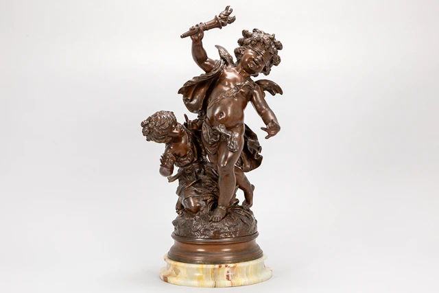 MOREAU AUGUSTE (1834 - 1917) antieke sculptuur in brons : "Twee amourtjes"