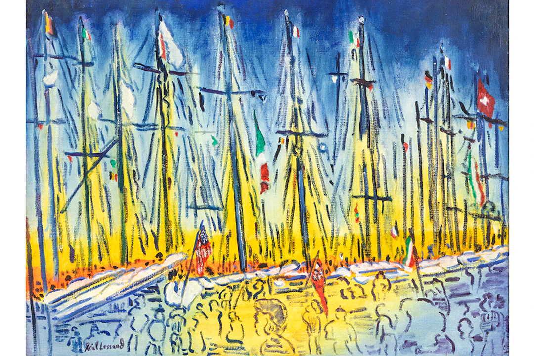 LESSARD RÉAL (° 1939) olieverfschilderij op doek : "Zicht van de haven