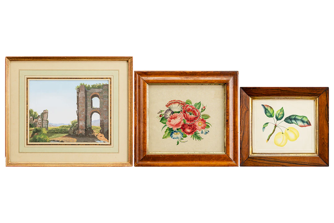 Lot van drie negentiende eeuwse werken : - twee aquarellen, één met