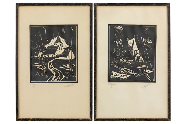 PATERNOT ANDRÉ (1894 -1968) lot van twee houtsnedes - 41 x 26 getekend