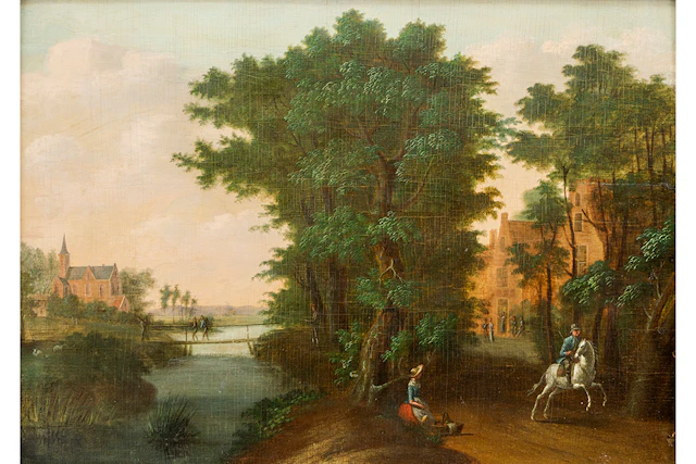 VLAANDEREN - EIND 18° EEUW olieverfschilderij op paneel : "Landschap